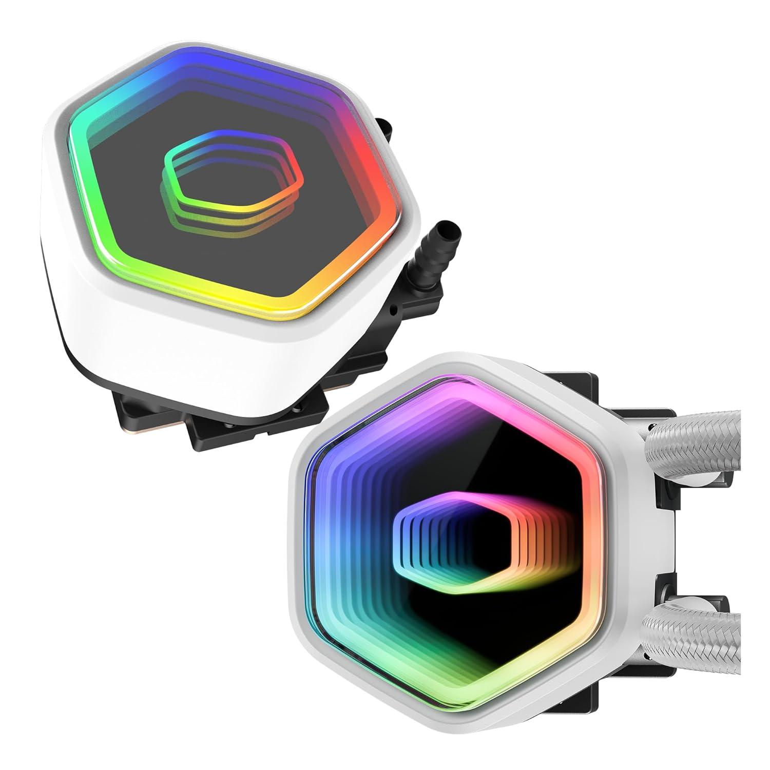 imageCooler Master 240 Core II CPU Liquid Cooler Dual Chamber Pump Customizable aRGB Lighting MaintenanceFree Quiet Operation Easy Install AMD Ryzen 7 AM54 Intel Ultra 7 LGA 18511700240 Core II White