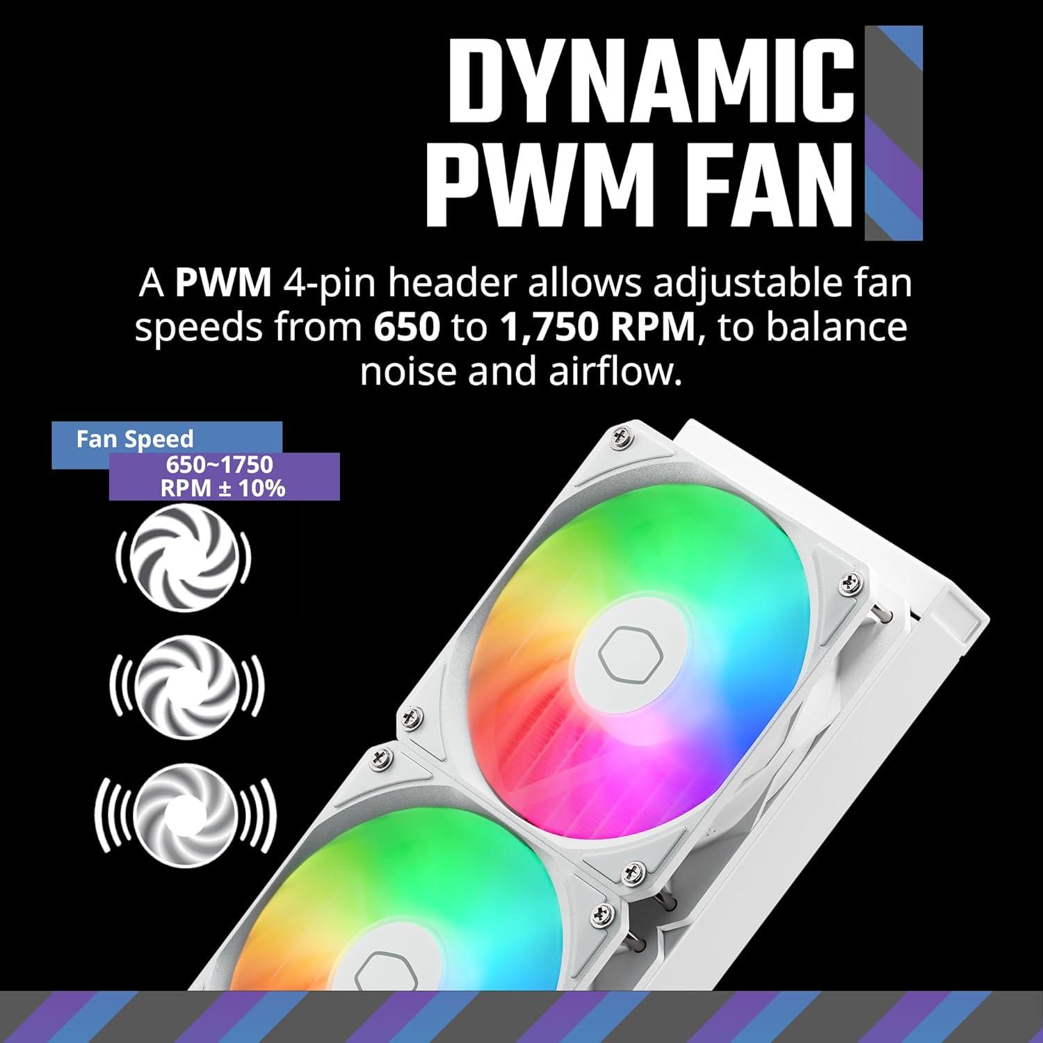 imageCooler Master 240 Core II CPU Liquid Cooler Dual Chamber Pump Customizable aRGB Lighting MaintenanceFree Quiet Operation Easy Install AMD Ryzen 7 AM54 Intel Ultra 7 LGA 18511700240 Core II White