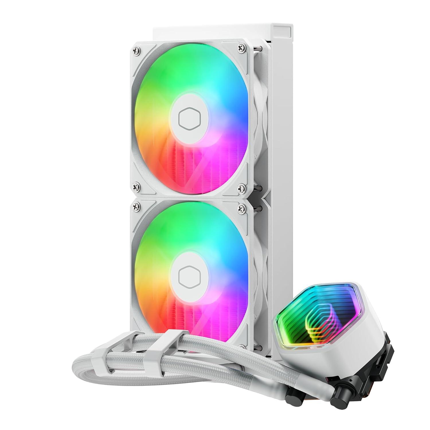 imageCooler Master 240 Core II CPU Liquid Cooler Dual Chamber Pump Customizable aRGB Lighting MaintenanceFree Quiet Operation Easy Install AMD Ryzen 7 AM54 Intel Ultra 7 LGA 18511700240 Core II White