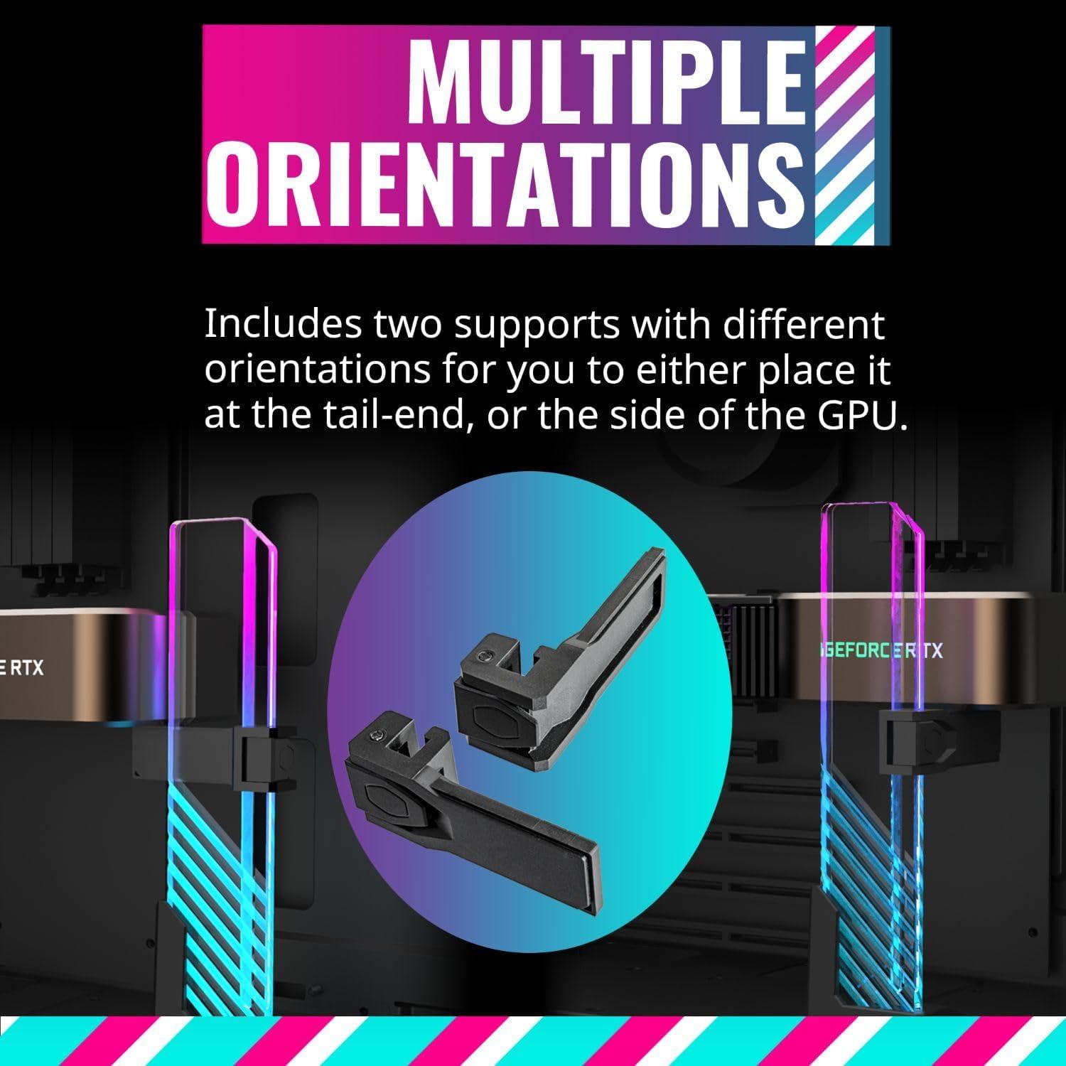 imageCooler Master Atlas ARGB GPU Support Bracket Aluminum Magnets Stand Infinity Mirror Design ARGB Tempered Glass Up to RTX 4090 Support DualAxis Mode Vertical HorizontalGPU Holder