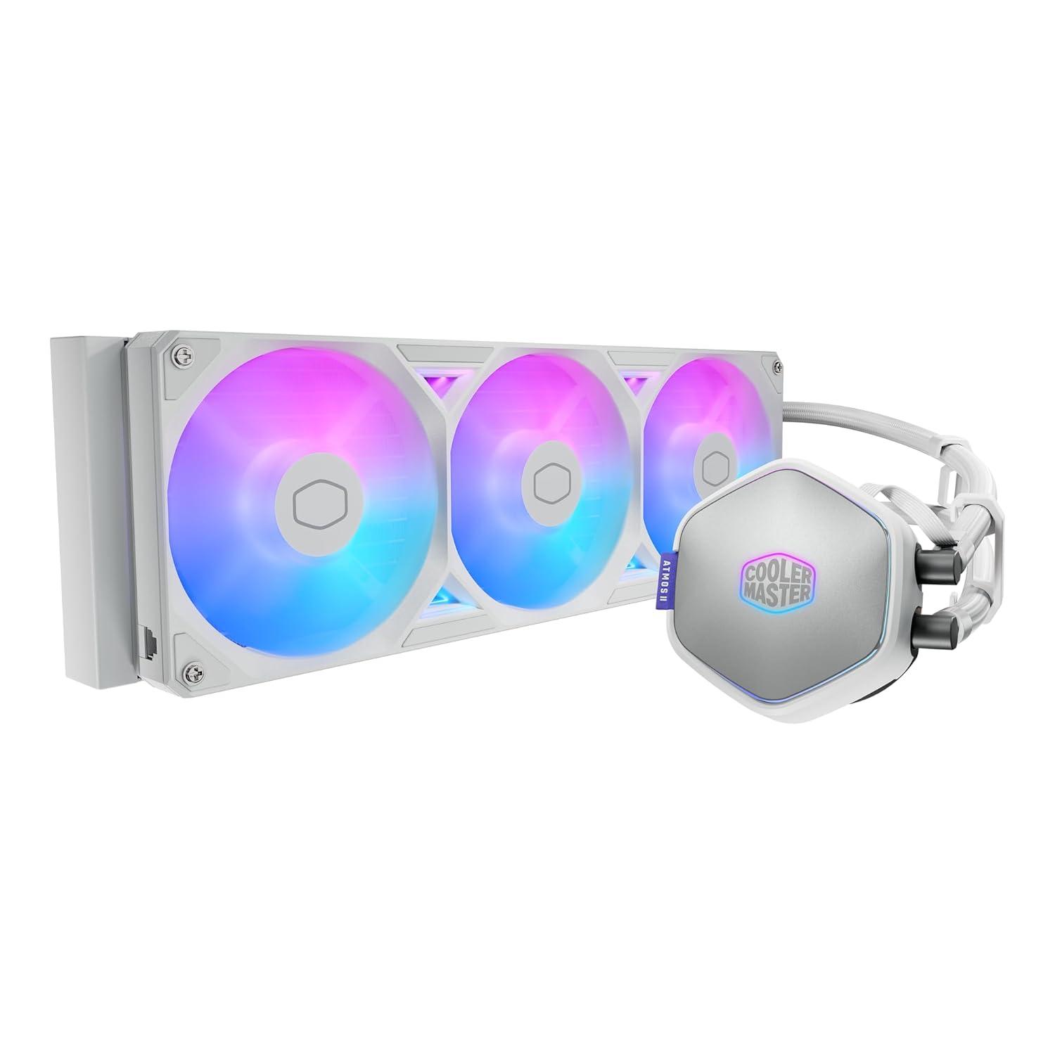 imageCooler Master Atmos II 360 Pixel LED Panel FreeForm 20 CPU Liquid Cooler Dual Chamber Pump Customizable aRGB Lighting Quiet Qperation Easy Install AMD Ryzen 9 AM54 Intel Ultra i9 LGA 18511700360 Atmos II LCD White