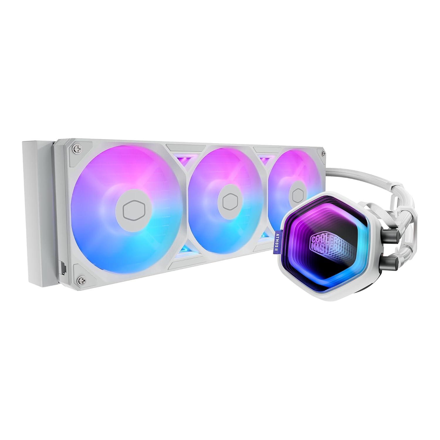 imageCooler Master Atmos II 360 Pixel LED Panel FreeForm 20 CPU Liquid Cooler Dual Chamber Pump Customizable aRGB Lighting Quiet Qperation Easy Install AMD Ryzen 9 AM54 Intel Ultra i9 LGA 18511700360 Atmos II LCD White