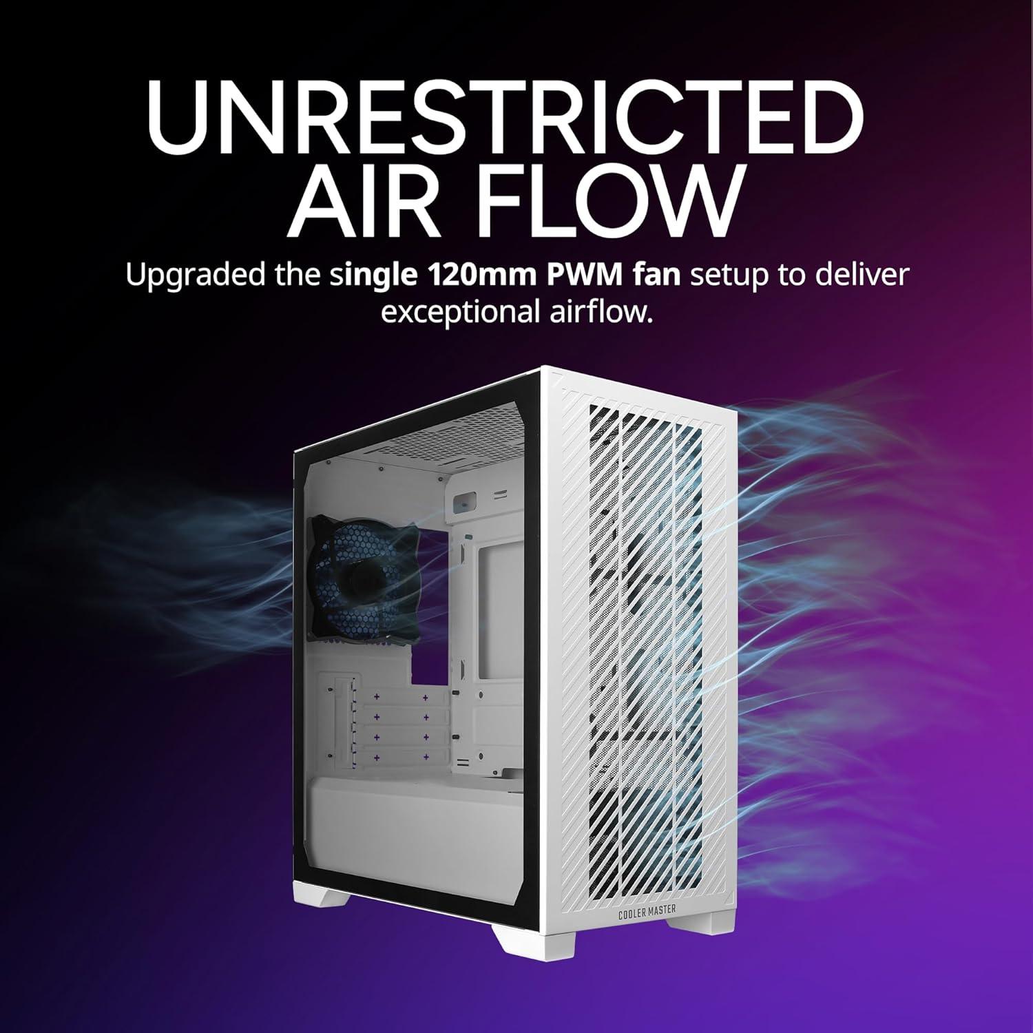 imageCooler Master Elite 301 Lite MicroATX High Airflow Minimalist PC Case 365mm GPU Max Compatible RTX 5080RX 7090 XT 280mm AIO Max Type C Tempered Glass 120mm PWM Fan Intakes GrillElite 301 White Lite