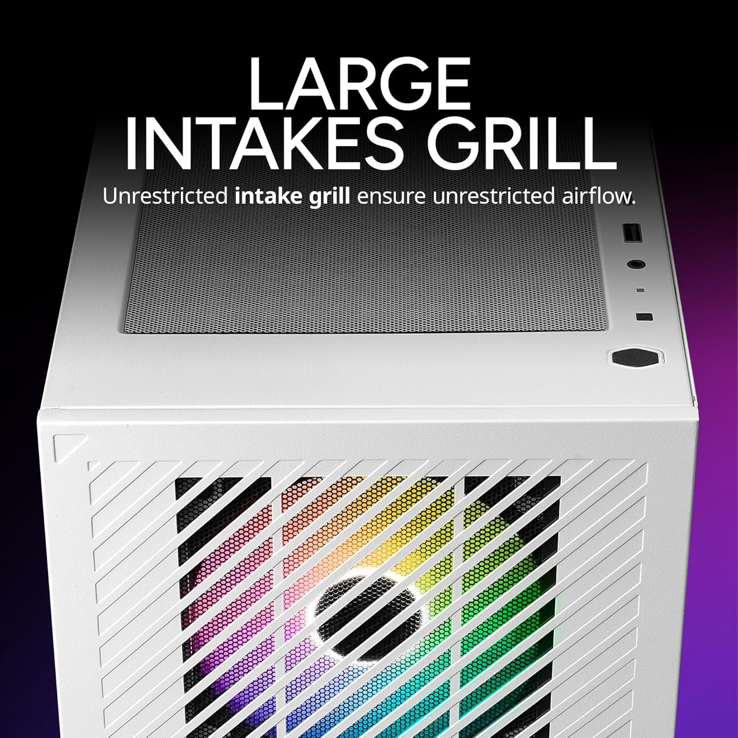 imageCooler Master Elite 301 MicroATX High Airflow Minimalist PC Case 365mm GPU Max Compatible RTX 5080RX 7090 XT 280mm AIO Max Type C Tempered Glass Triple 120mm aRGB PWM Fan Intakes GrillElite 301 White