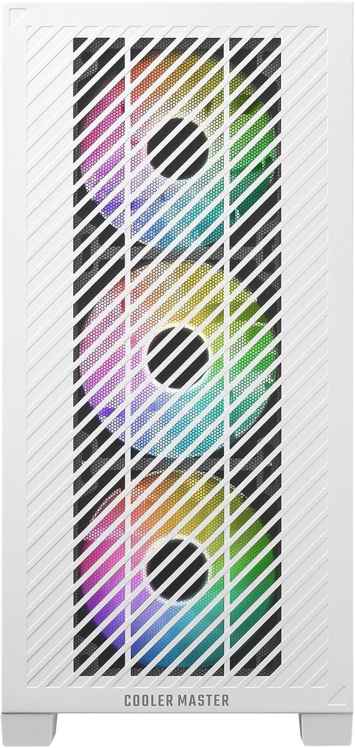 imageCooler Master Elite 301 MicroATX High Airflow Minimalist PC Case 365mm GPU Max Compatible RTX 5080RX 7090 XT 280mm AIO Max Type C Tempered Glass Triple 120mm aRGB PWM Fan Intakes GrillElite 301 White