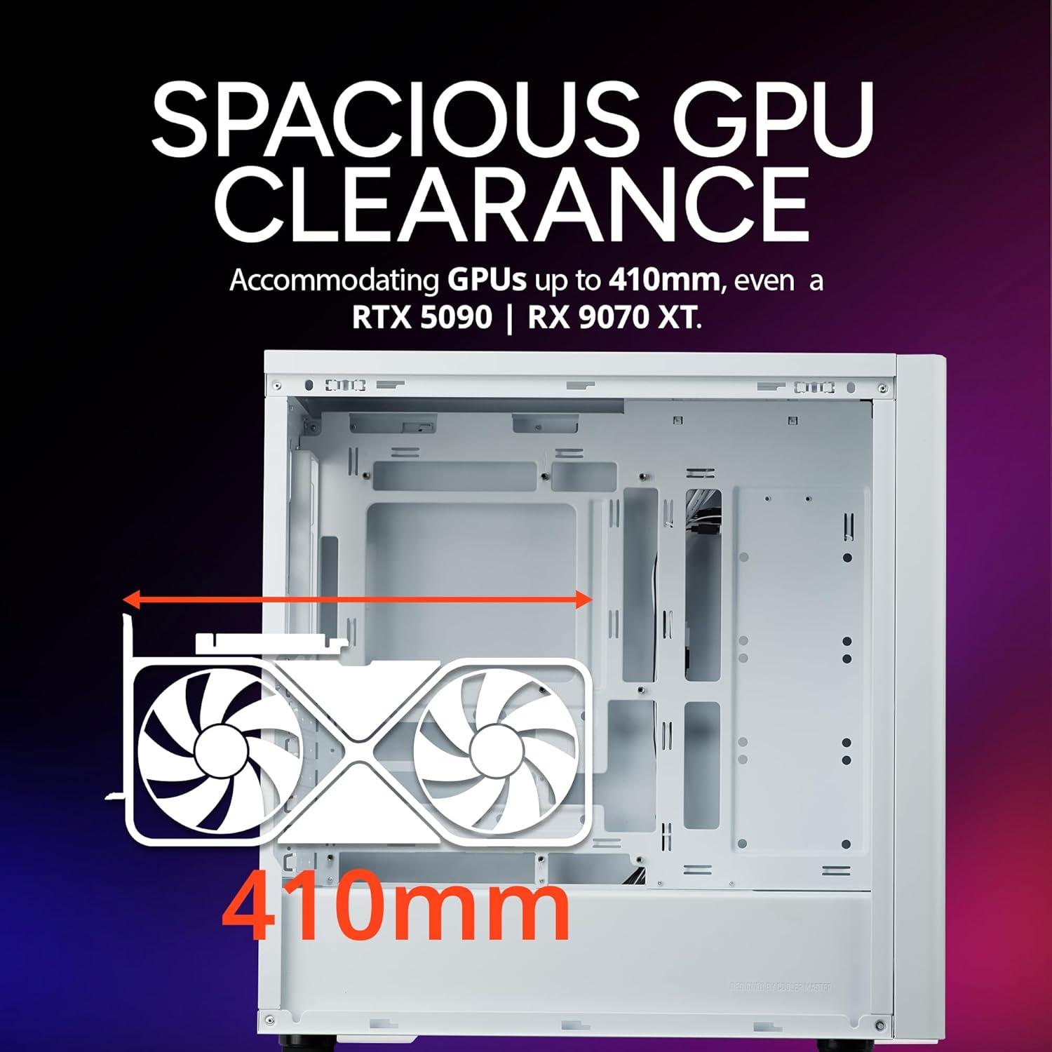 imageCooler Master Elite 502 ATX High Airflow Minimalist PC Case 410mm GPU Max Compatible RTX 5090RX 7090 XT 360mm AIO Max Type C Tempered Glass Triple 120mm aRGB Fan Intakes GrillElite 502 White