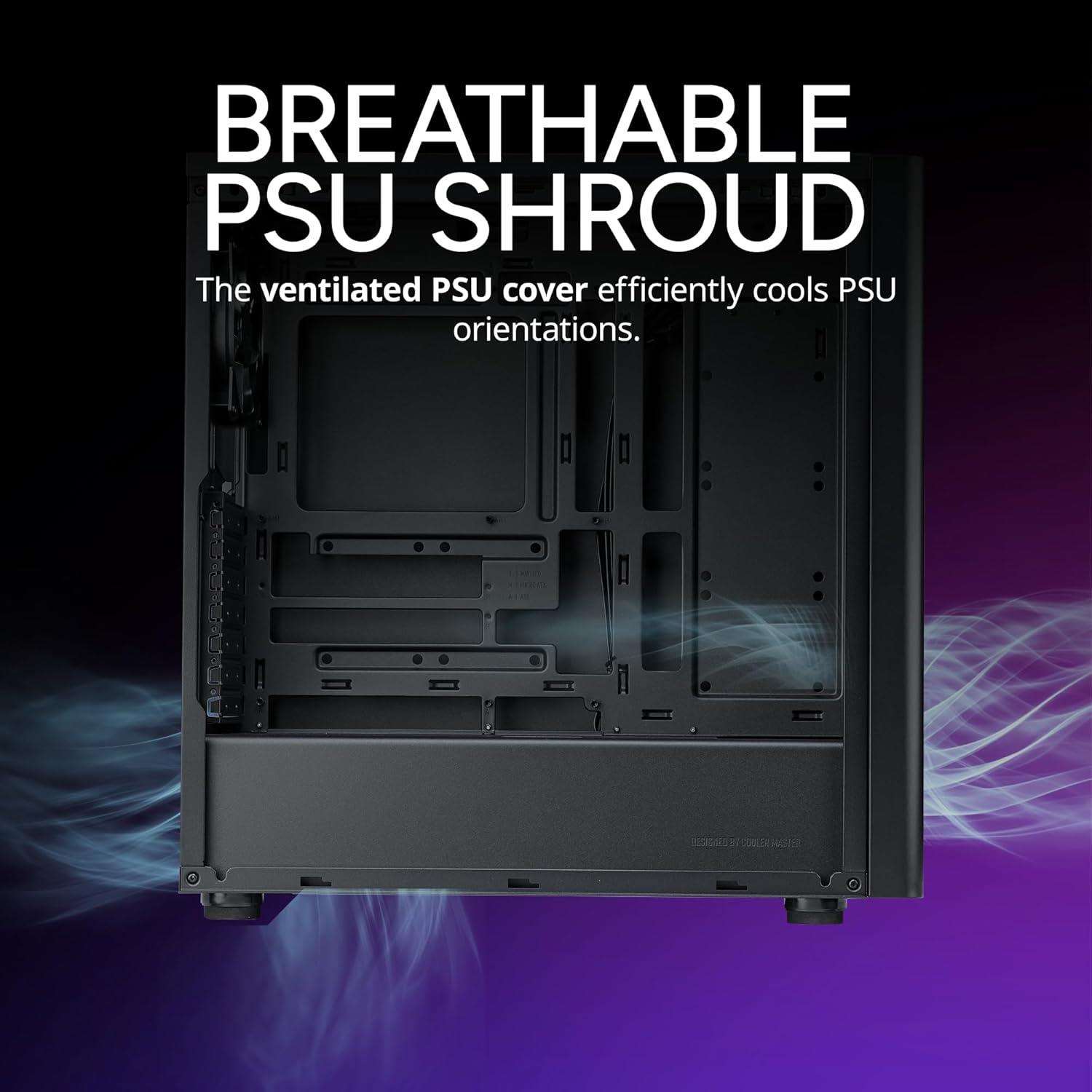 imageCooler Master Elite 502 ATX High Airflow Minimalist PC Case 410mm GPU Max Compatible RTX 5090RX 7090 XT 360mm AIO Max Type C Tempered Glass Triple 120mm aRGB Fan Intakes GrillElite 502 Lite