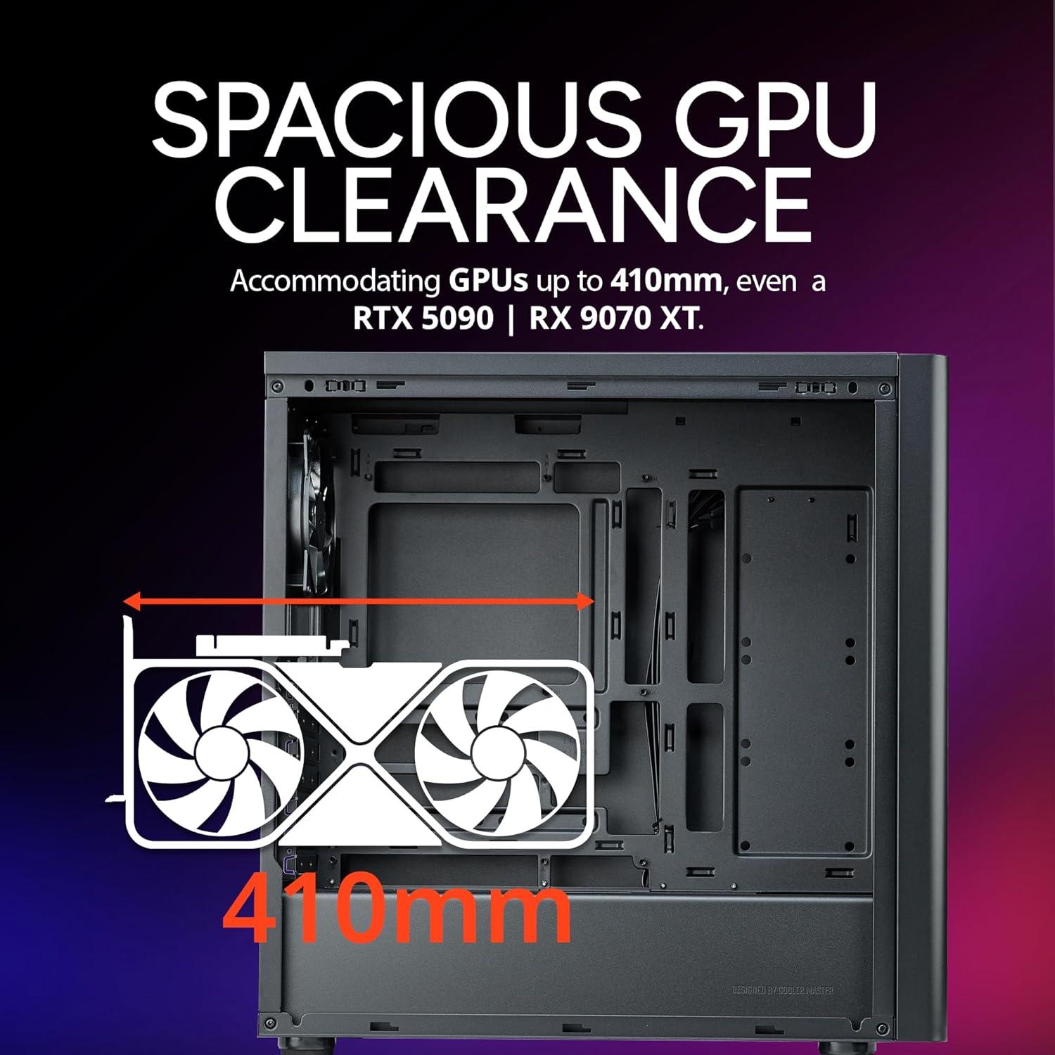 imageCooler Master Elite 502 ATX High Airflow Minimalist PC Case 410mm GPU Max Compatible RTX 5090RX 7090 XT 360mm AIO Max Type C Tempered Glass Triple 120mm aRGB Fan Intakes GrillElite 502 Lite