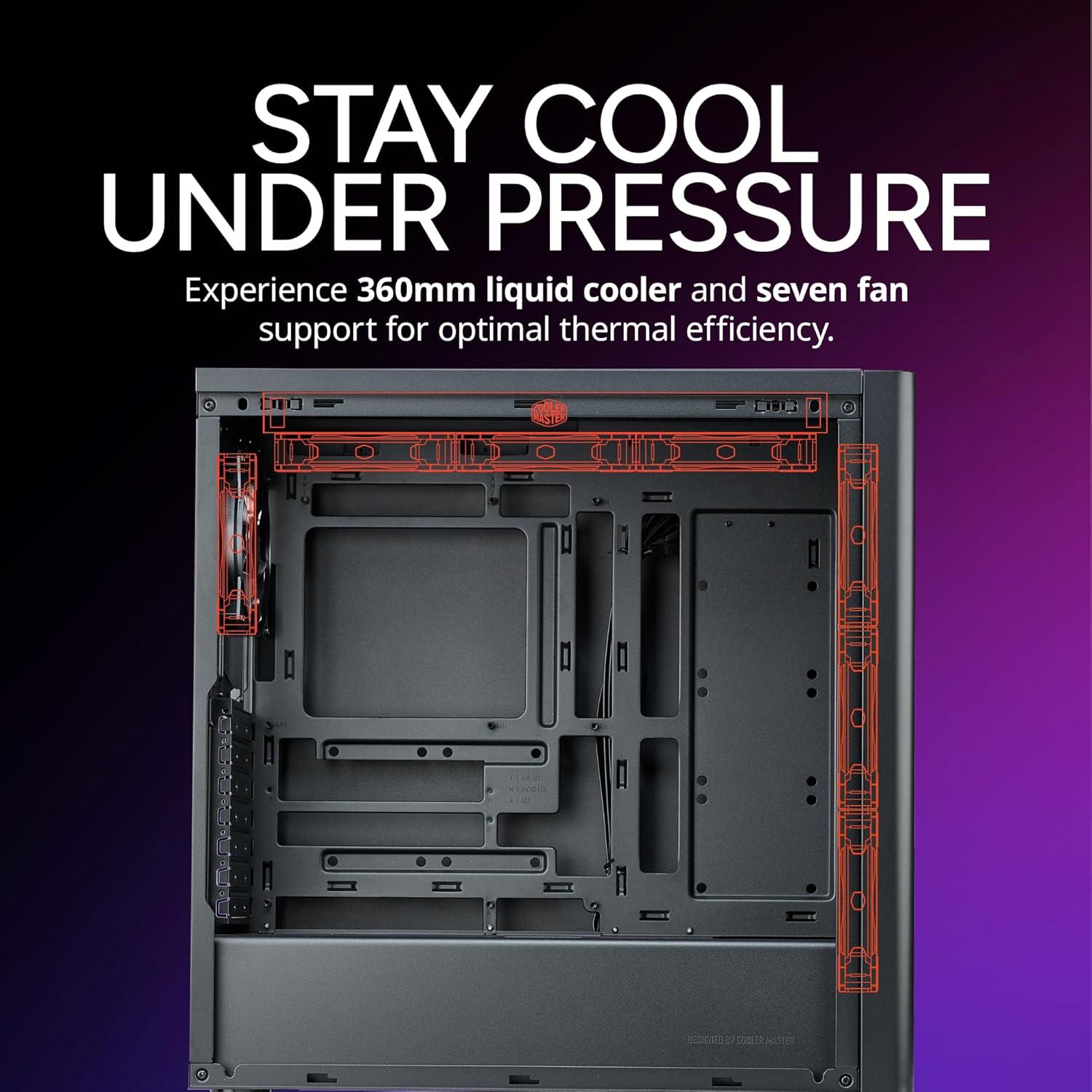 imageCooler Master Elite 502 ATX High Airflow Minimalist PC Case 410mm GPU Max Compatible RTX 5090RX 7090 XT 360mm AIO Max Type C Tempered Glass Triple 120mm aRGB Fan Intakes GrillElite 502 Lite