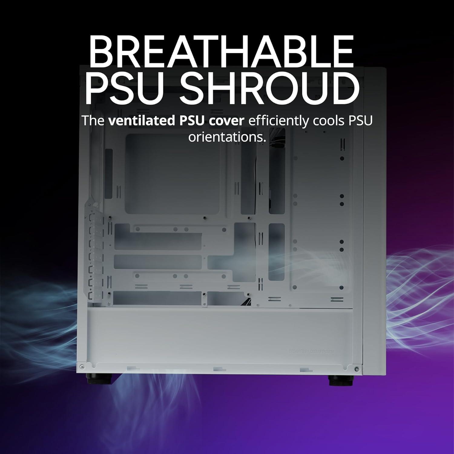 imageCooler Master Elite 502 ATX High Airflow Minimalist PC Case 410mm GPU Max Compatible RTX 5090RX 7090 XT 360mm AIO Max Type C Tempered Glass Triple 120mm aRGB Fan Intakes GrillElite 502 White