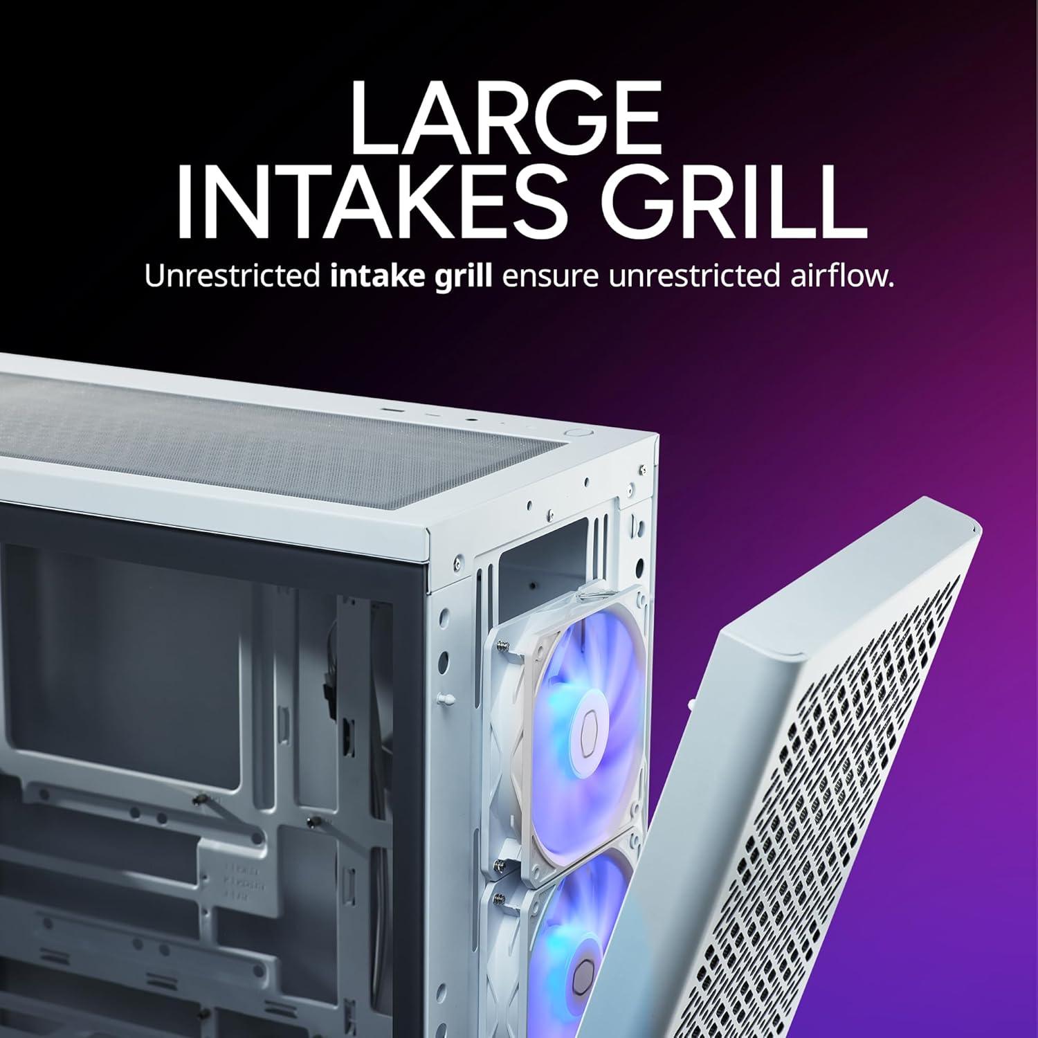 imageCooler Master Elite 502 ATX High Airflow Minimalist PC Case 410mm GPU Max Compatible RTX 5090RX 7090 XT 360mm AIO Max Type C Tempered Glass Triple 120mm aRGB Fan Intakes GrillElite 502 White