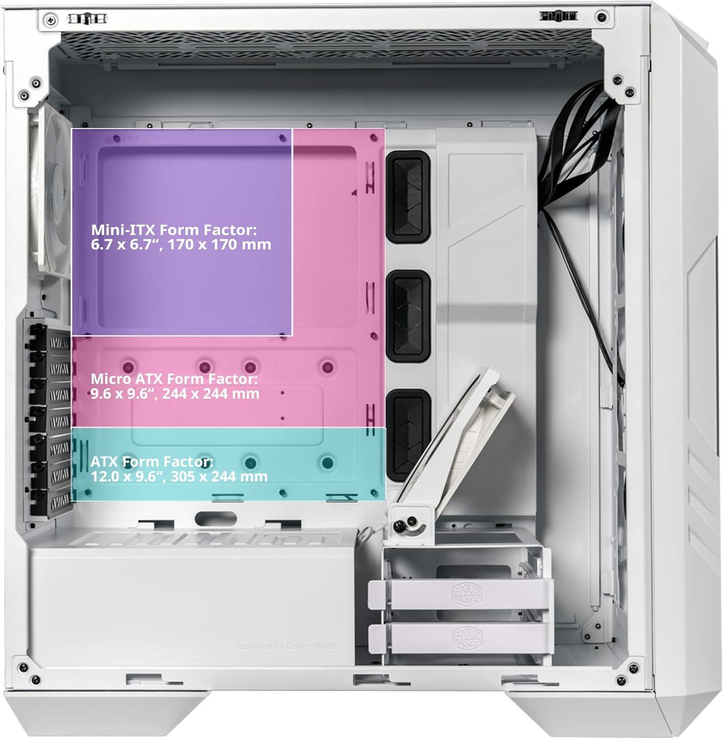 imageCooler Master HAF 500 High Airflow ATX MidTower Mesh Front Panel Dual 200mm Customizable ARG Lighting Fans Rotatable GPU Fan USB 32 Gen 2 Type C and Tempered Glass H500KGNNS00HAF 500 White