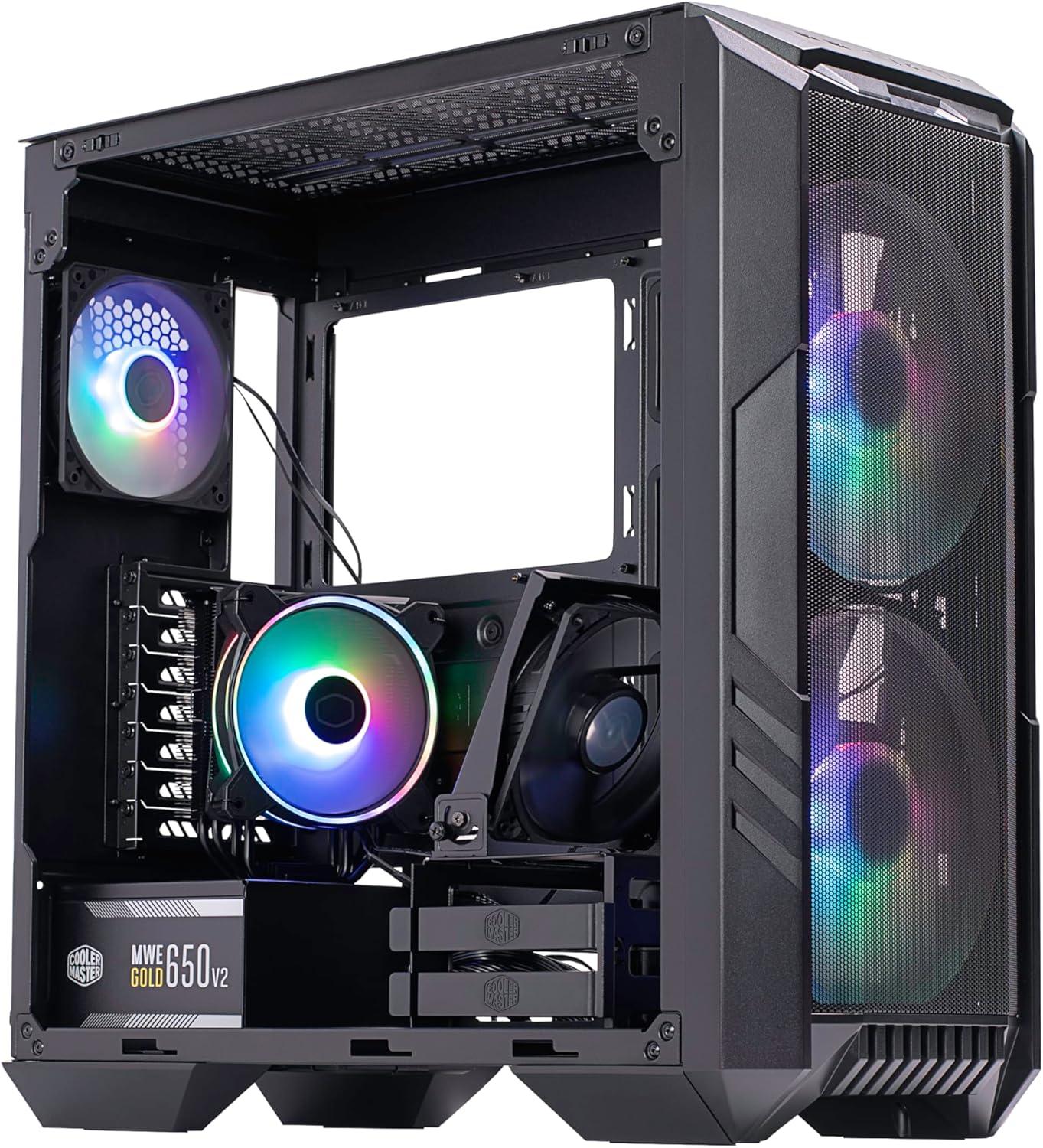 imageCooler Master HAF 500 High Airflow ATX MidTower Mesh Front Panel Dual 200mm Customizable ARG Lighting Fans Rotatable GPU Fan USB 32 Gen 2 Type C and Tempered Glass H500KGNNS00HAF 500 Pro