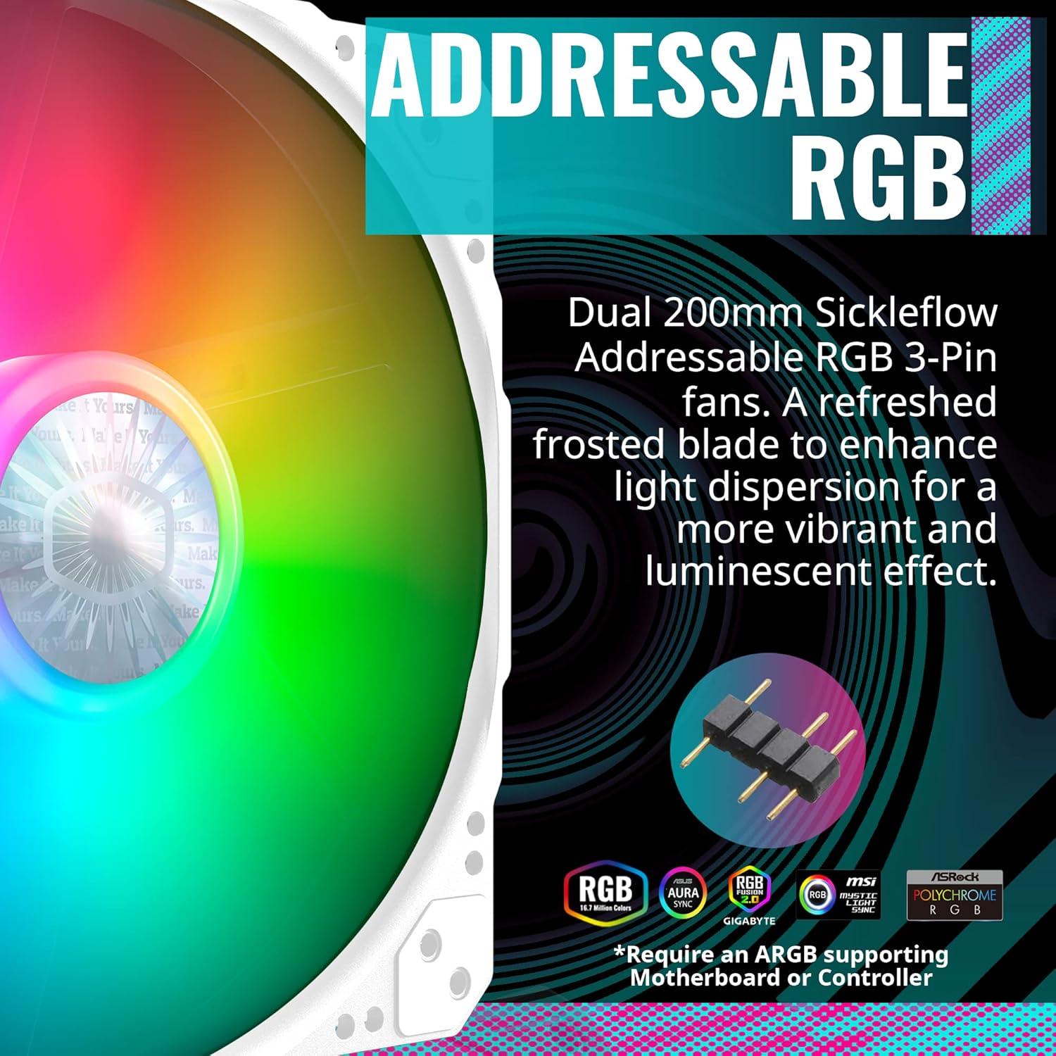 imageCooler Master HAF 500 High Airflow ATX MidTower Mesh Front Panel Dual 200mm Customizable ARG Lighting Fans Rotatable GPU Fan USB 32 Gen 2 Type C and Tempered Glass H500KGNNS00HAF 500 White