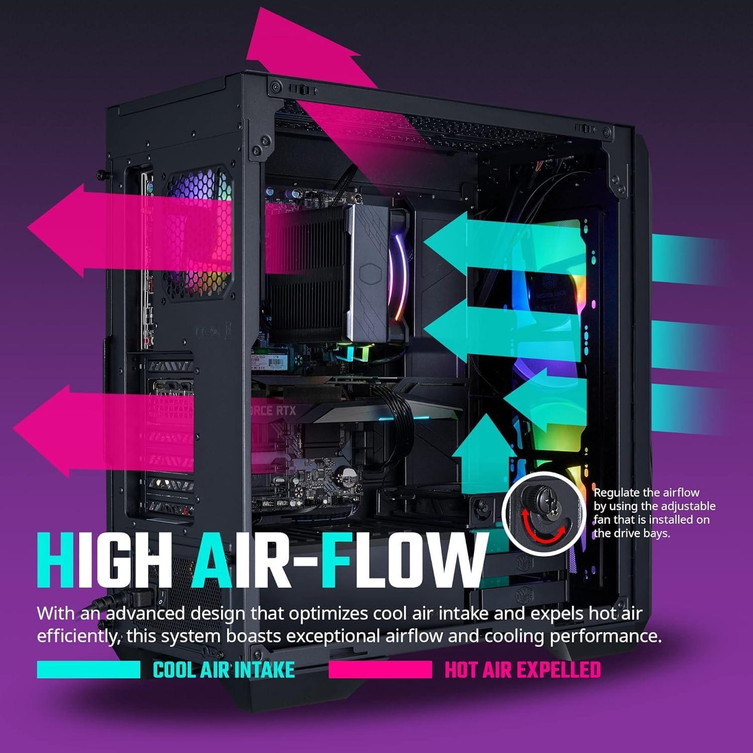 imageCooler Master HAF 500 High Airflow ATX MidTower Mesh Front Panel Dual 200mm Customizable ARG Lighting Fans Rotatable GPU Fan USB 32 Gen 2 Type C and Tempered Glass H500KGNNS00HAF 500 Pro