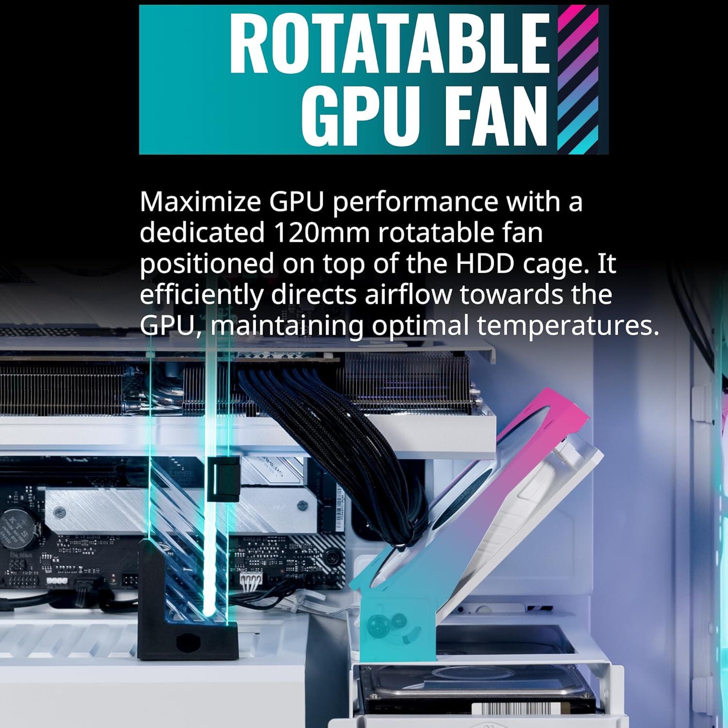 imageCooler Master HAF 500 High Airflow ATX MidTower Mesh Front Panel Dual 200mm Customizable ARG Lighting Fans Rotatable GPU Fan USB 32 Gen 2 Type C and Tempered Glass H500KGNNS00HAF 500 White