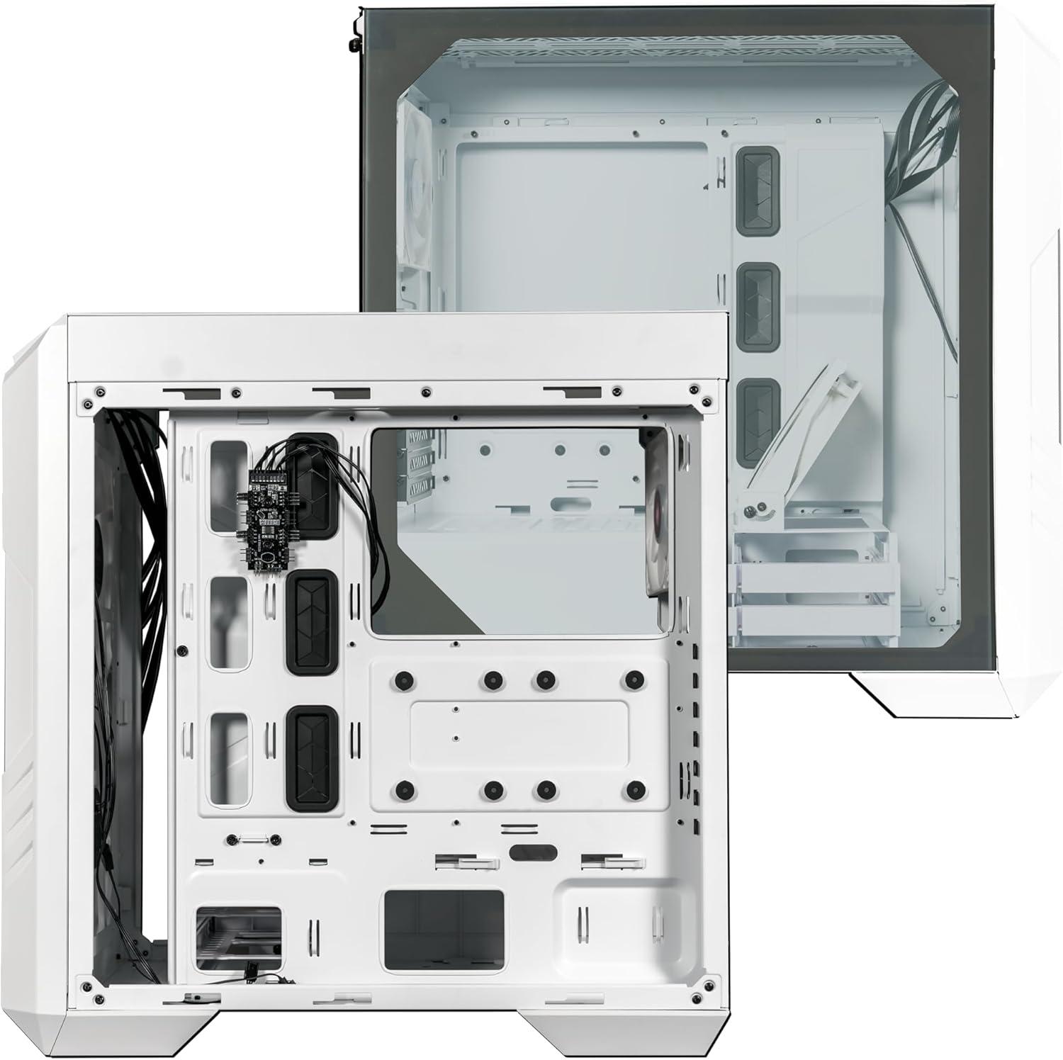 imageCooler Master HAF 500 High Airflow ATX MidTower Mesh Front Panel Dual 200mm Customizable ARG Lighting Fans Rotatable GPU Fan USB 32 Gen 2 Type C and Tempered Glass H500KGNNS00HAF 500 White