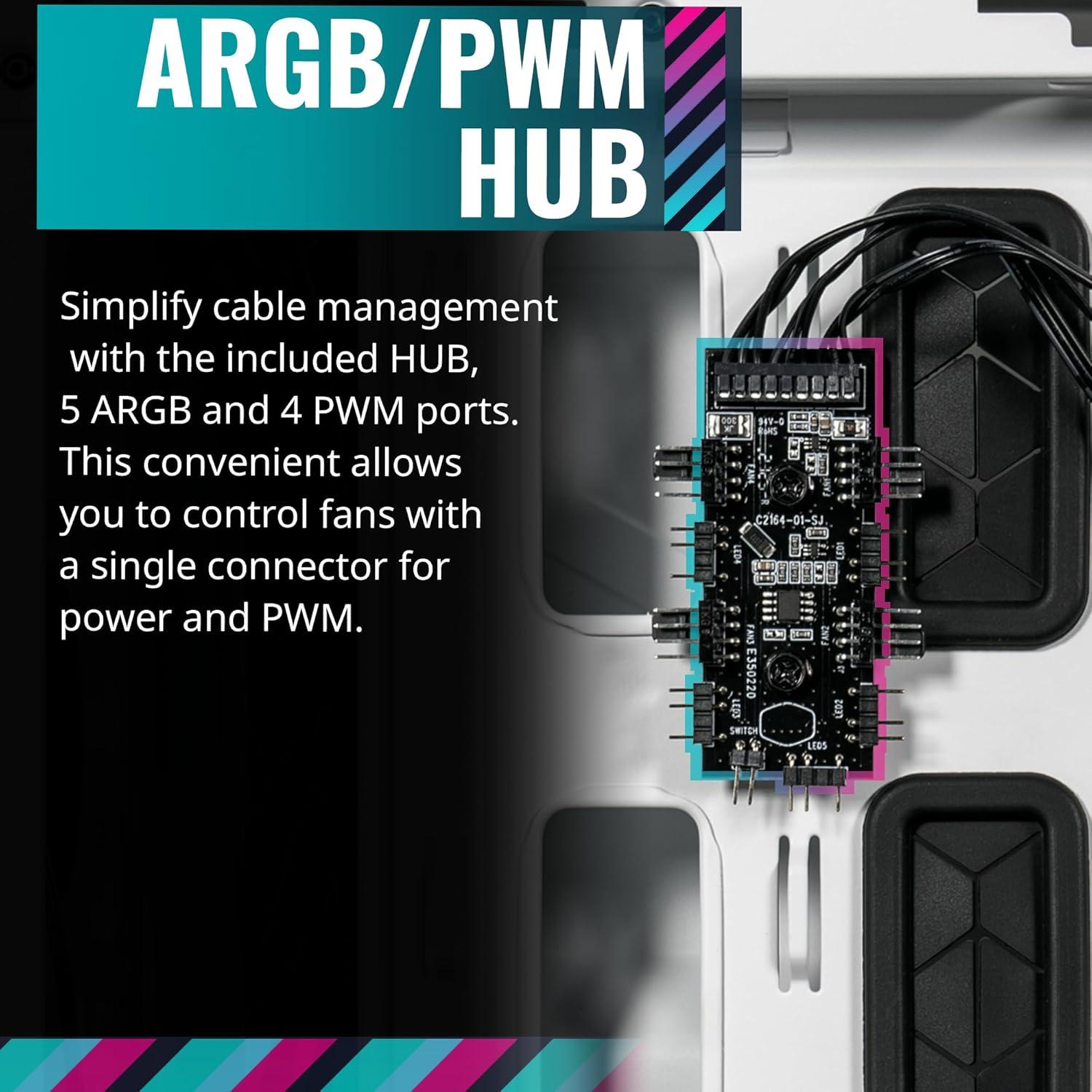 imageCooler Master HAF 500 High Airflow ATX MidTower Mesh Front Panel Dual 200mm Customizable ARG Lighting Fans Rotatable GPU Fan USB 32 Gen 2 Type C and Tempered Glass H500KGNNS00HAF 500 White