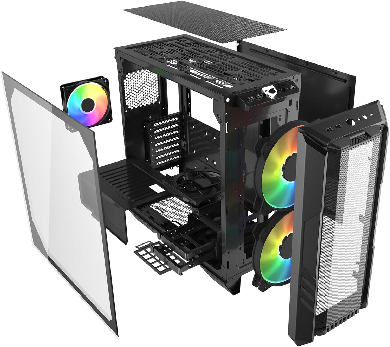imageCooler Master HAF 500 High Airflow ATX MidTower Mesh Front Panel Dual 200mm Customizable ARG Lighting Fans Rotatable GPU Fan USB 32 Gen 2 Type C and Tempered Glass H500KGNNS00HAF 500