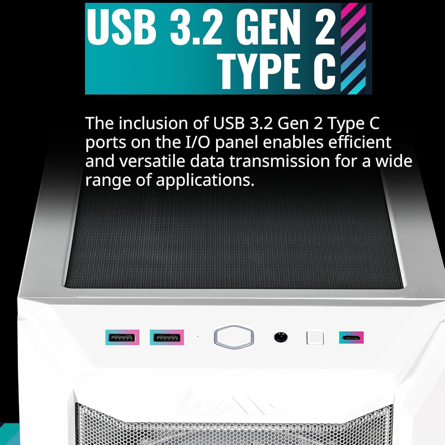imageCooler Master HAF 500 High Airflow ATX MidTower Mesh Front Panel Dual 200mm Customizable ARG Lighting Fans Rotatable GPU Fan USB 32 Gen 2 Type C and Tempered Glass H500KGNNS00HAF 500 White