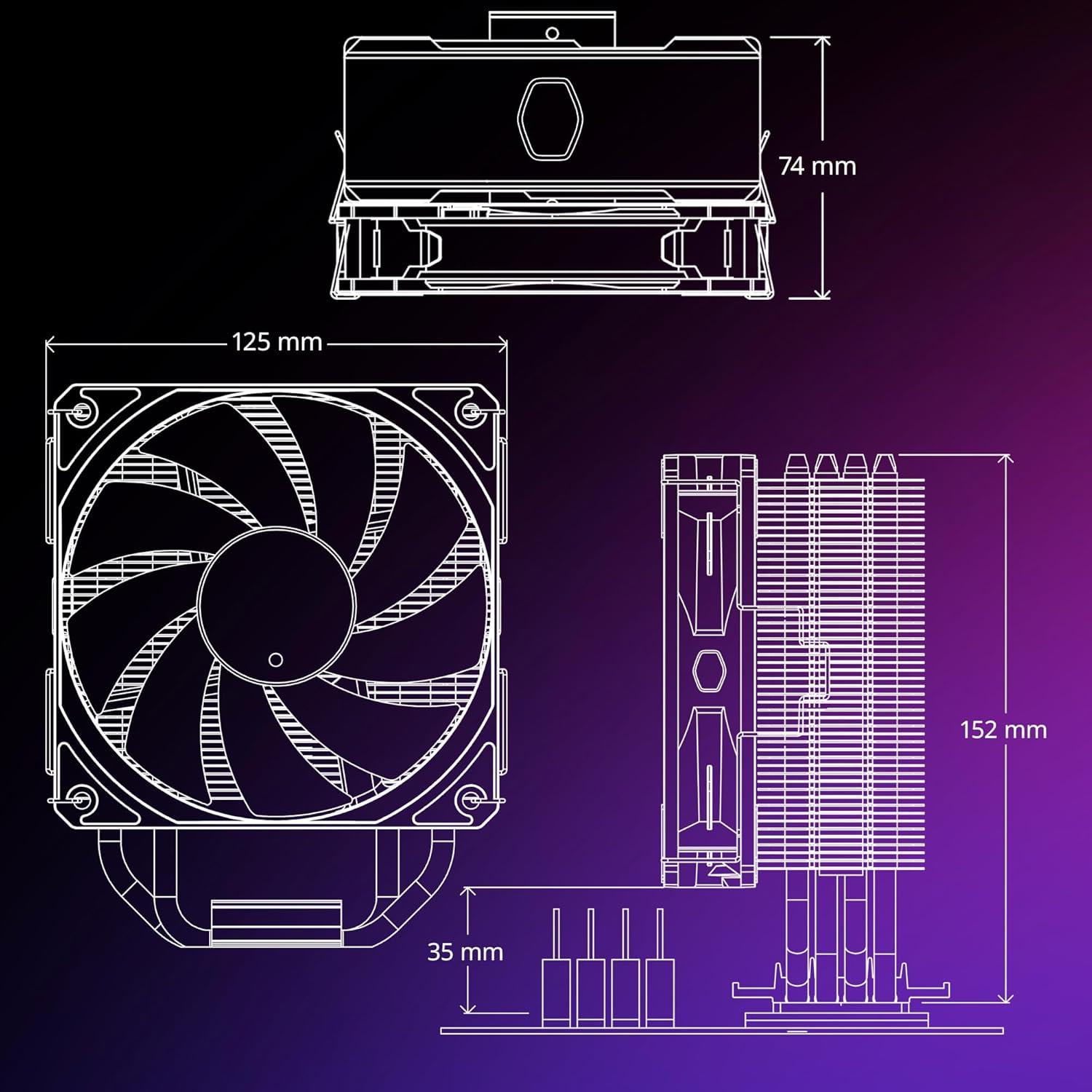 imageCooler Master Hyper 212 Pro aRGB CPU Cooler SickleFlow Edge 120 PWM Fan Composite 4 Copper Heat Pipes 152mm Tall Sleek Top Cover AMD Ryzen AM5AM4 Intel LGA 18511700 Brackets212 Pro