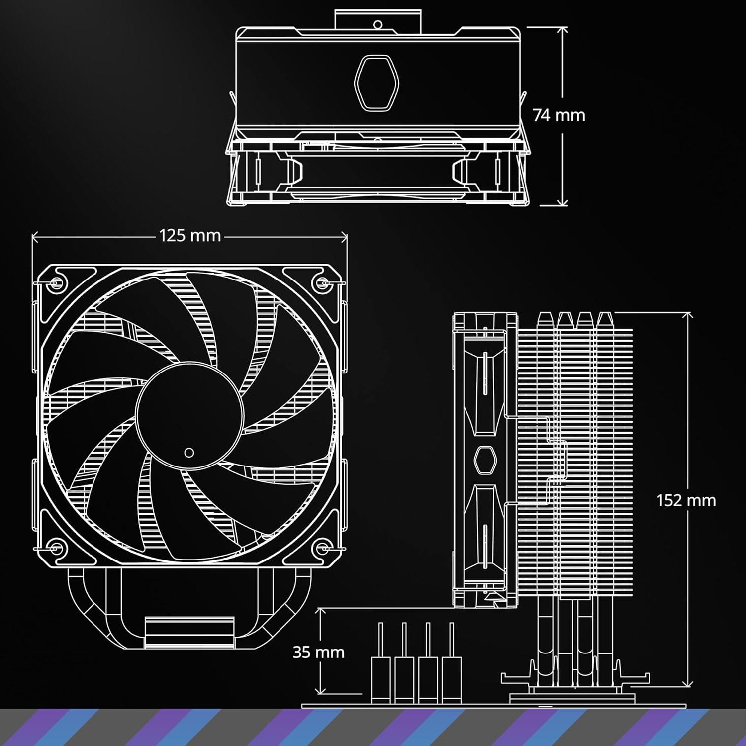 imageCooler Master Hyper 212 Pro aRGB CPU Cooler SickleFlow Edge 120 PWM Fan Composite 4 Copper Heat Pipes 152mm Tall Sleek Top Cover AMD Ryzen AM5AM4 Intel LGA 18511700 Brackets212 Black