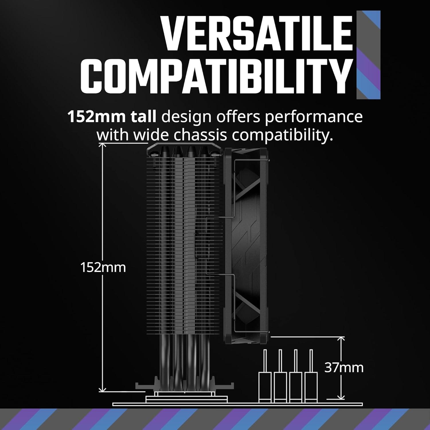 imageCooler Master Hyper 212 Pro aRGB CPU Cooler SickleFlow Edge 120 PWM Fan Composite 4 Copper Heat Pipes 152mm Tall Sleek Top Cover AMD Ryzen AM5AM4 Intel LGA 18511700 Brackets212 Black