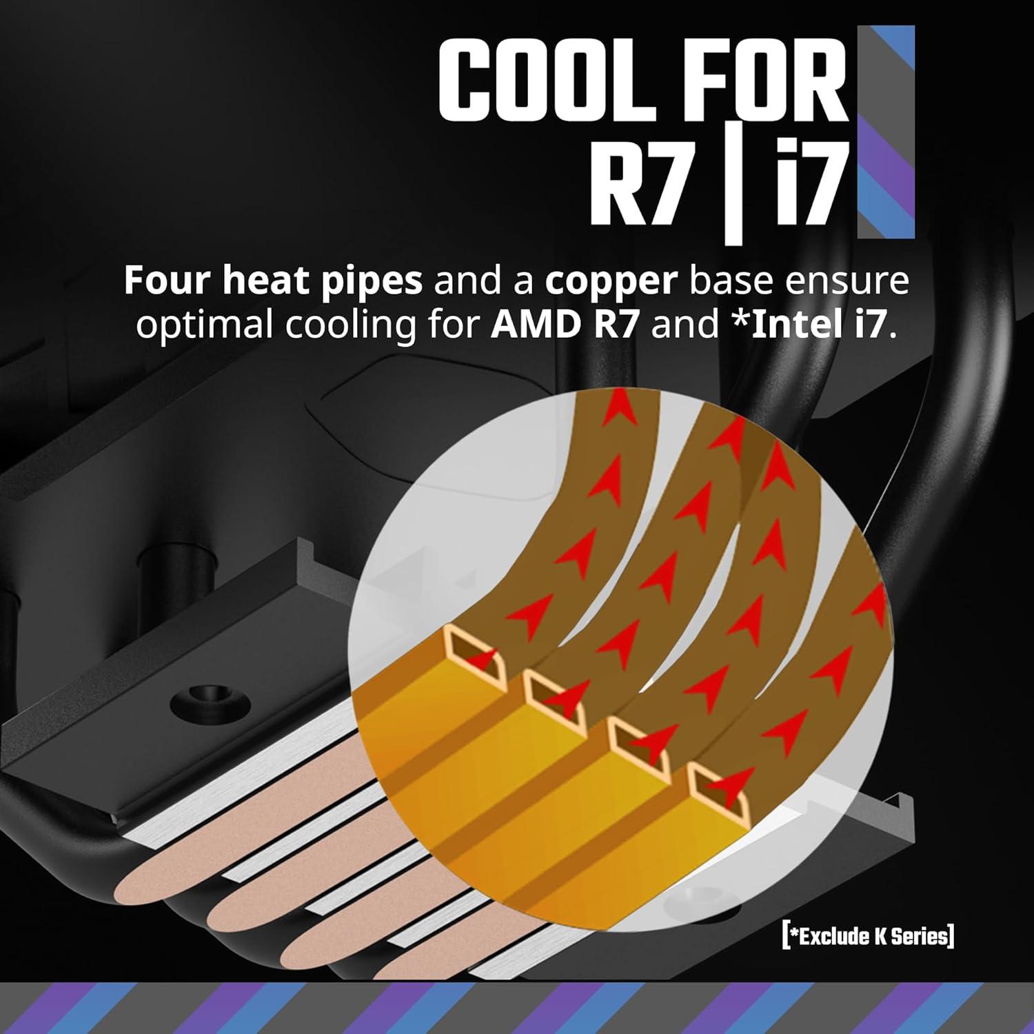imageCooler Master Hyper 212 Pro aRGB CPU Cooler SickleFlow Edge 120 PWM Fan Composite 4 Copper Heat Pipes 152mm Tall Sleek Top Cover AMD Ryzen AM5AM4 Intel LGA 18511700 Brackets212 Black