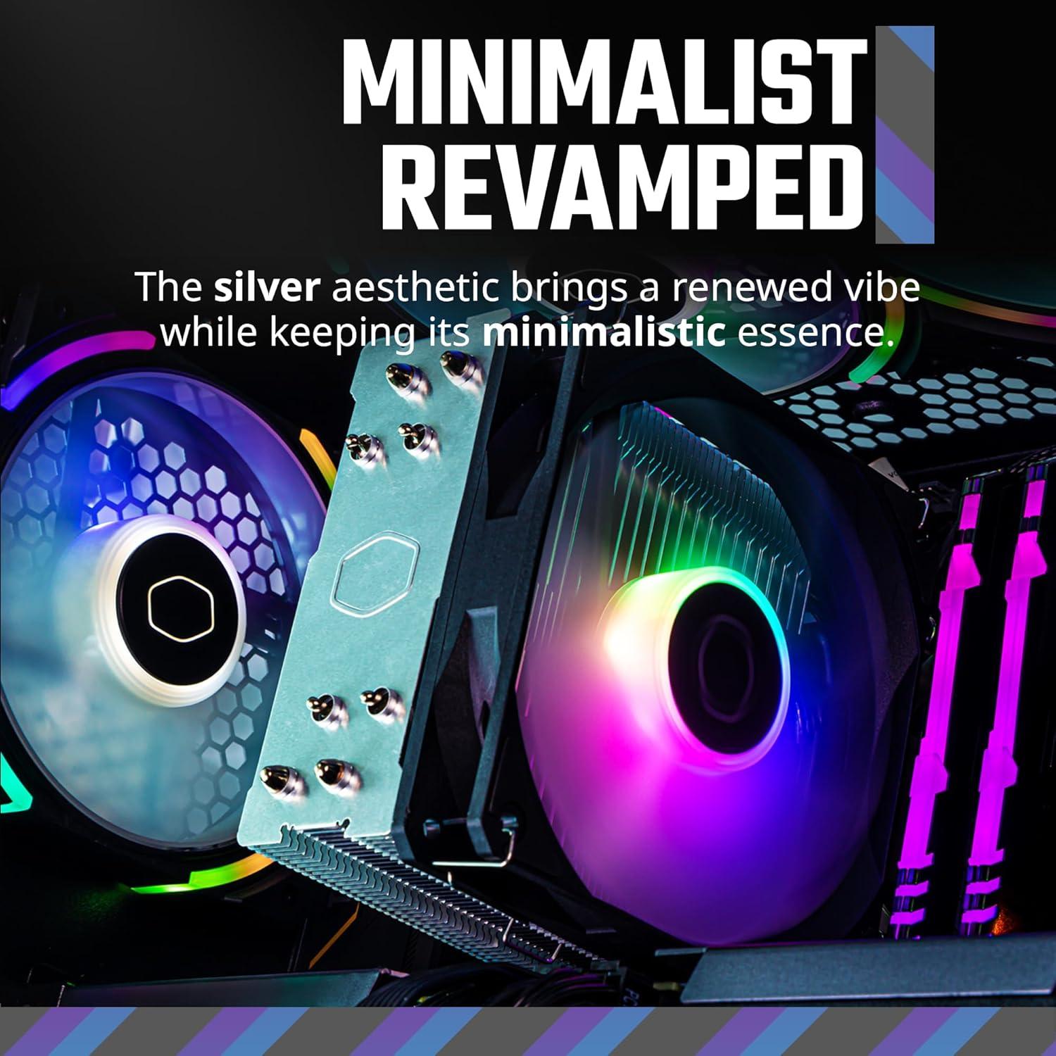 imageCooler Master Hyper 212 Spectrum V3 ARGB CPU Air Cooler 120mm PWM Fan 4 Copper Heat Pipes 152mm Tall AMD Ryzen AM5AM4 Intel LGA 185117001200 Brackets