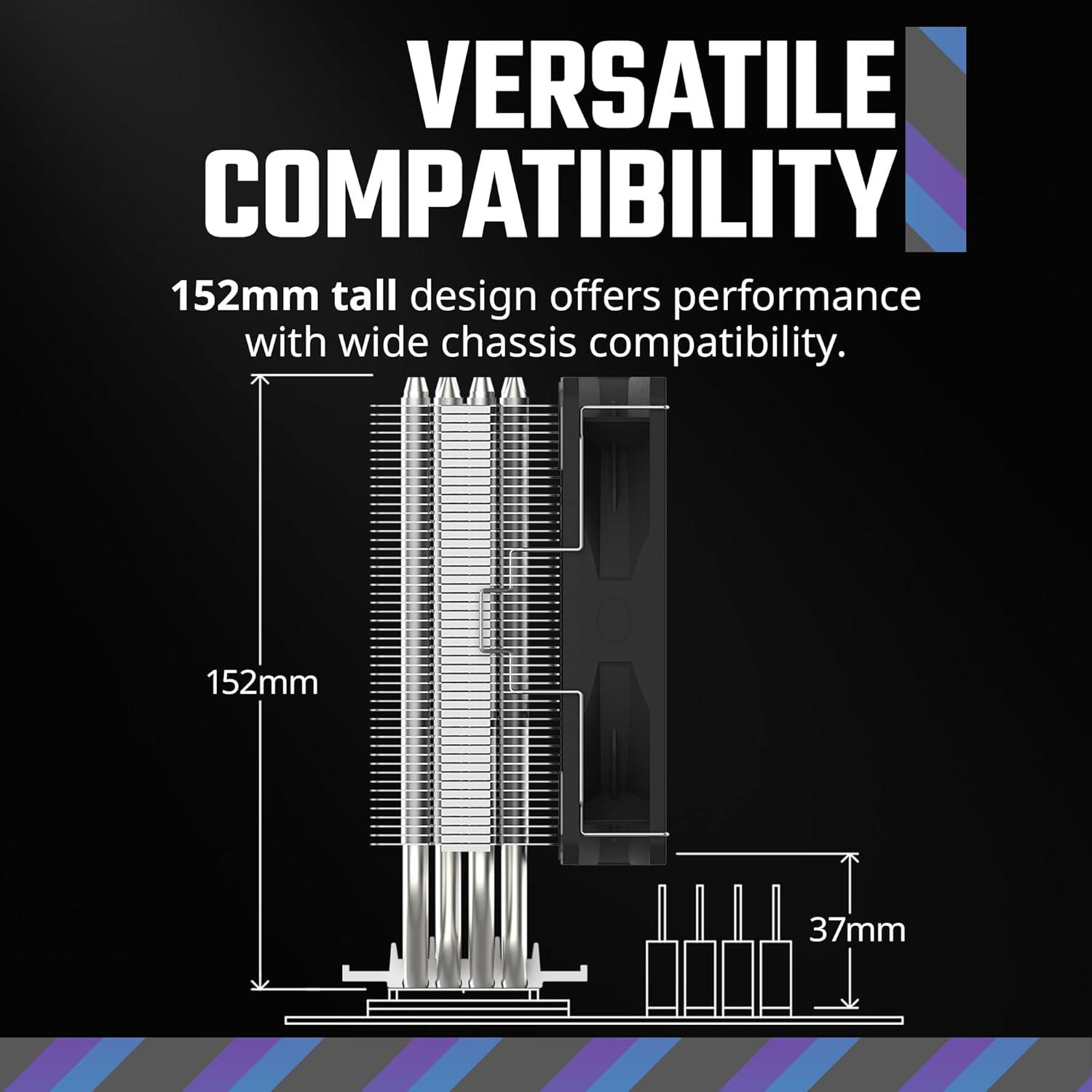 imageCooler Master Hyper 212 Spectrum V3 ARGB CPU Air Cooler 120mm PWM Fan 4 Copper Heat Pipes 152mm Tall AMD Ryzen AM5AM4 Intel LGA 185117001200 Brackets