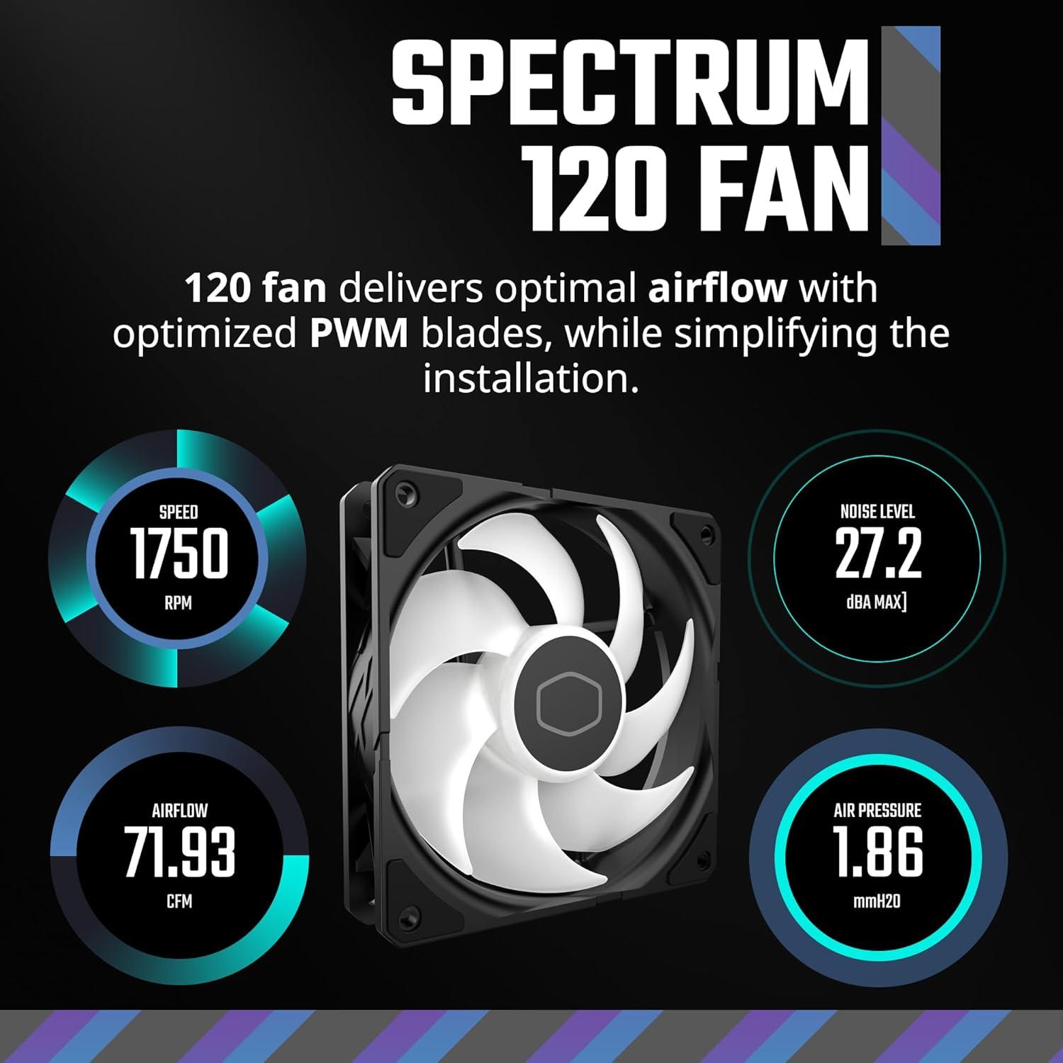 imageCooler Master Hyper 212 Spectrum V3 ARGB CPU Air Cooler 120mm PWM Fan 4 Copper Heat Pipes 152mm Tall AMD Ryzen AM5AM4 Intel LGA 185117001200 Brackets