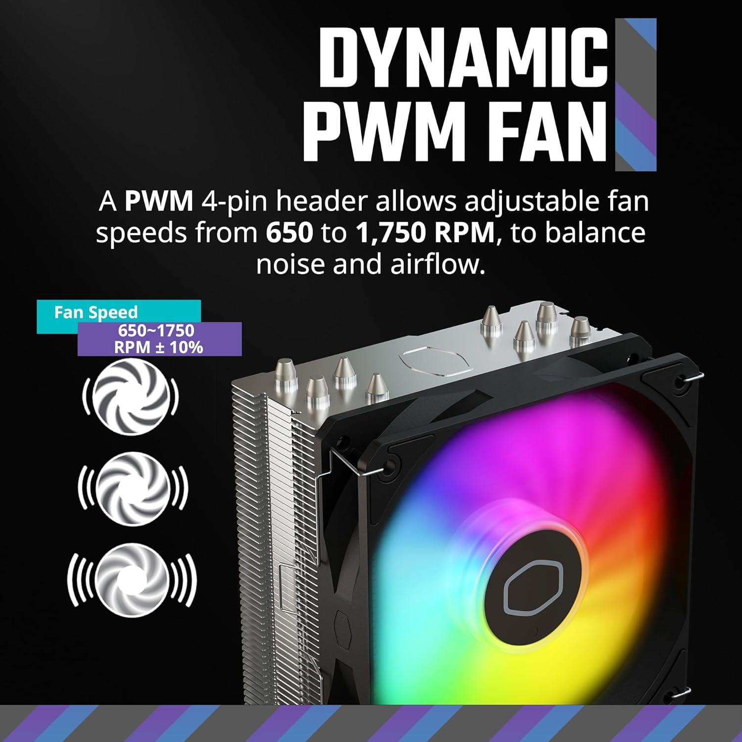 imageCooler Master Hyper 212 Spectrum V3 ARGB CPU Air Cooler 120mm PWM Fan 4 Copper Heat Pipes 152mm Tall AMD Ryzen AM5AM4 Intel LGA 185117001200 Brackets