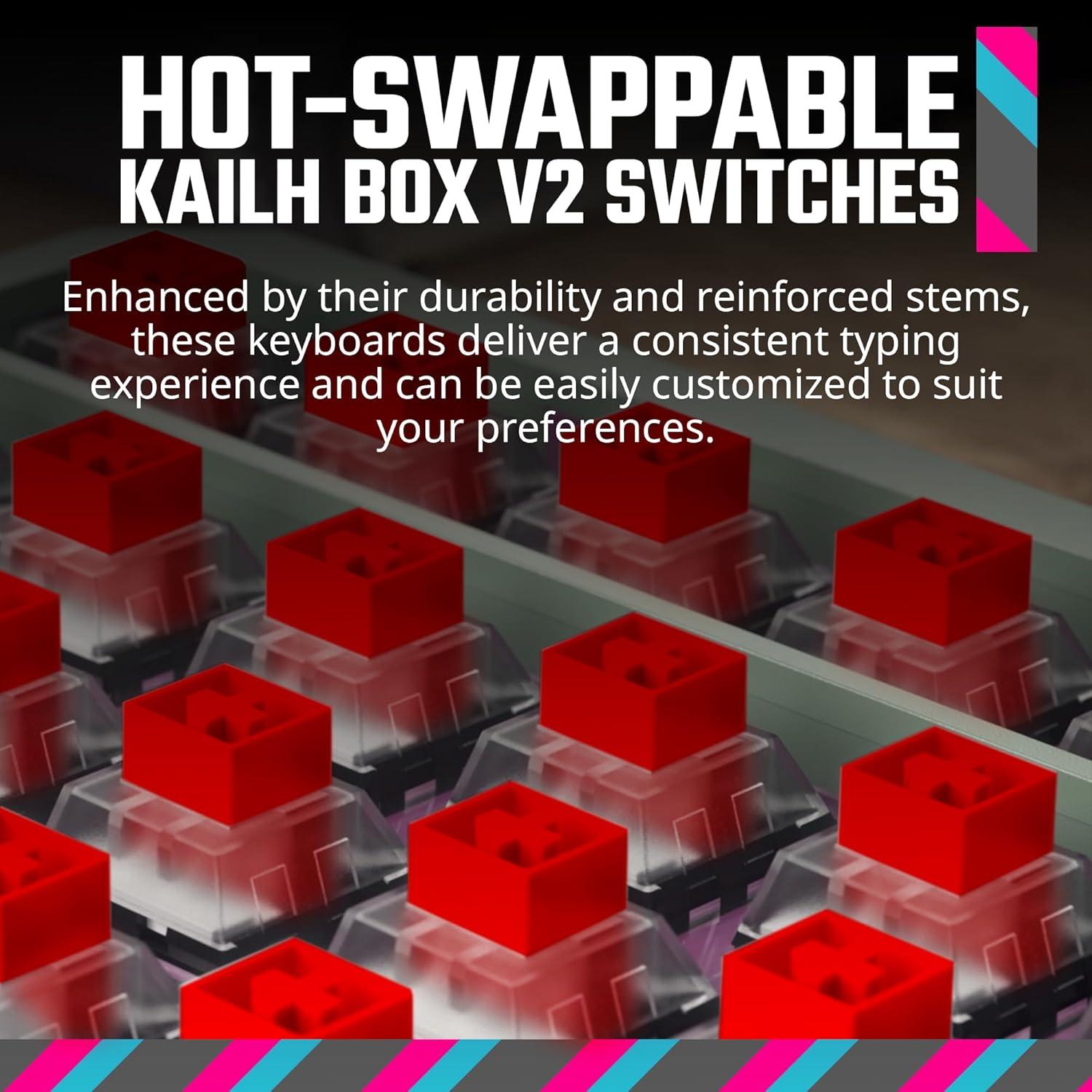 imageCooler Master MK770 Macaron Wireless Mechanical RGB Gaming Keyboard Kailh Box V2 Click White Switches Gasket Structure HotSwappable Bluetooth24GHz Tactile 3Way Dial QWERTY MK770MCKW1USMK770 Macaron Red