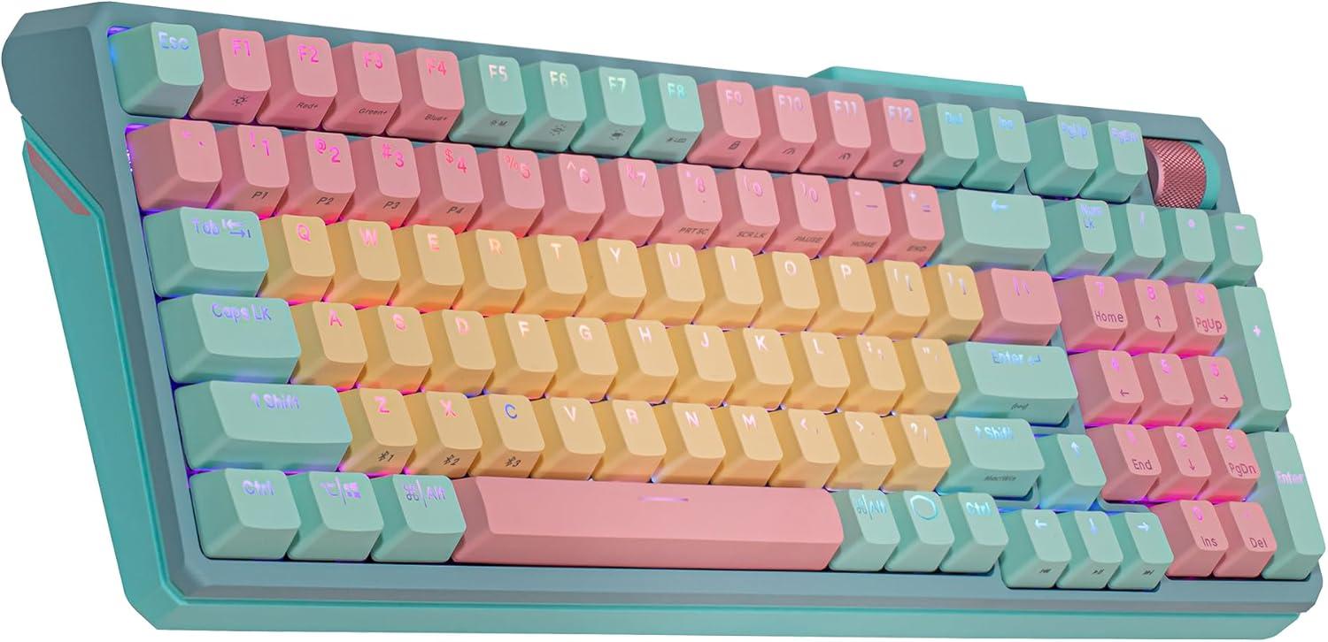 imageCooler Master MK770 Macaron Wireless Mechanical RGB Gaming Keyboard Kailh Box V2 Click White Switches Gasket Structure HotSwappable Bluetooth24GHz Tactile 3Way Dial QWERTY MK770MCKW1USMK770 Macaron Red