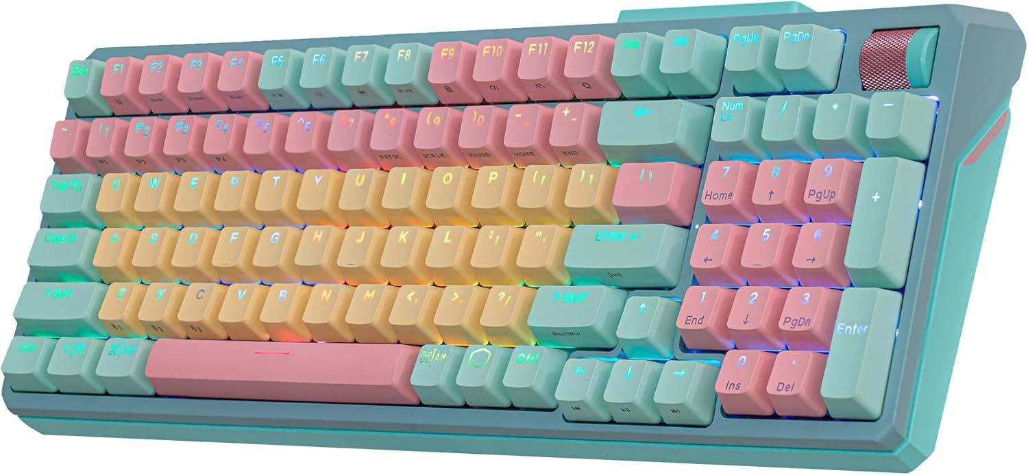 imageCooler Master MK770 Macaron Wireless Mechanical RGB Gaming Keyboard Kailh Box V2 Click White Switches Gasket Structure HotSwappable Bluetooth24GHz Tactile 3Way Dial QWERTY MK770MCKW1USMK770 Macaron Red