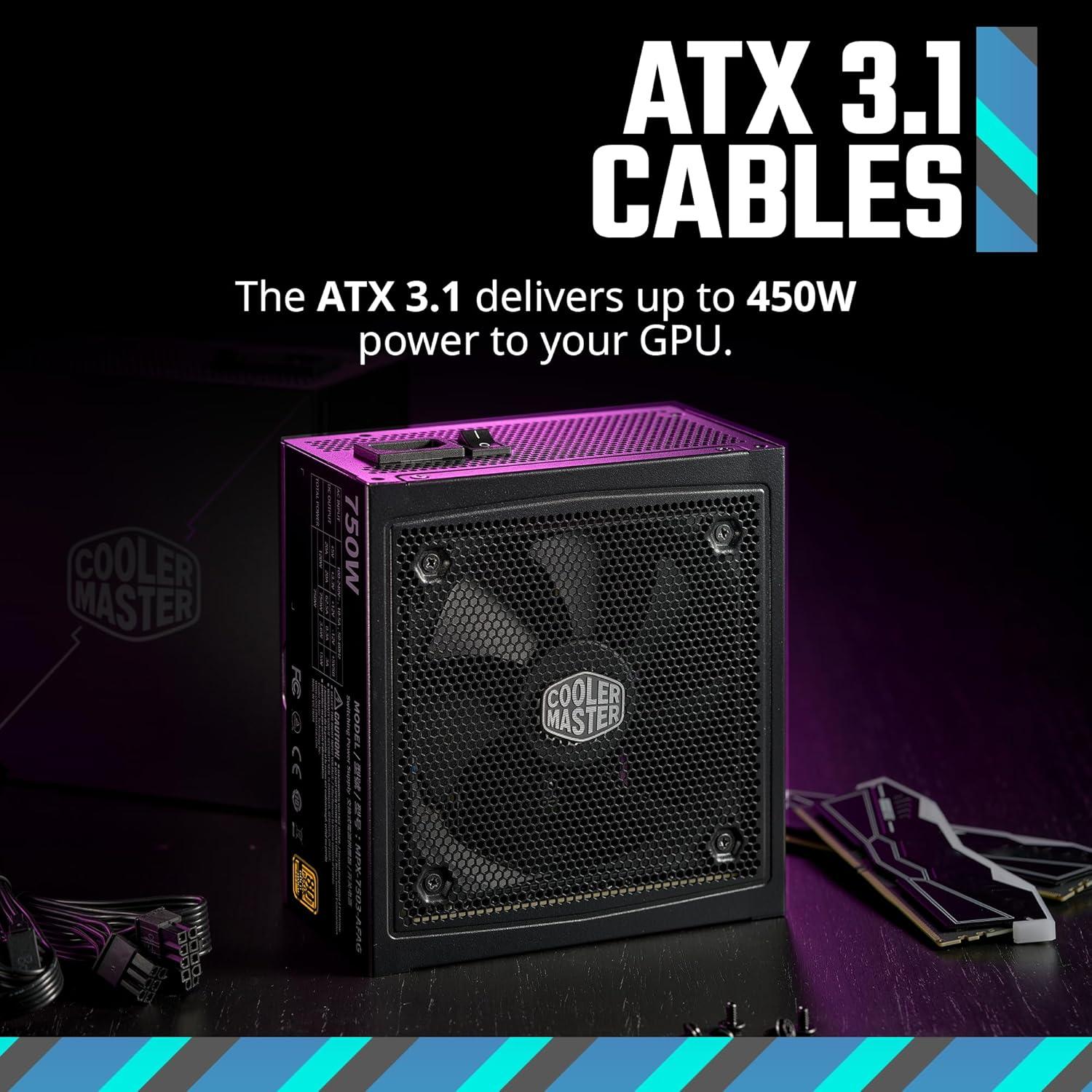 imageCooler Master MWE Gold 750 V3 Full Modular Power Supply 750W 80 Gold ATX 31 90 PCIe 51 Designed Ready Nvidia RTX 5070 Ti AMD RX 9070 XT ZeroRPM Mode Hexagonal Fan Cover 10YearGold 750 V3