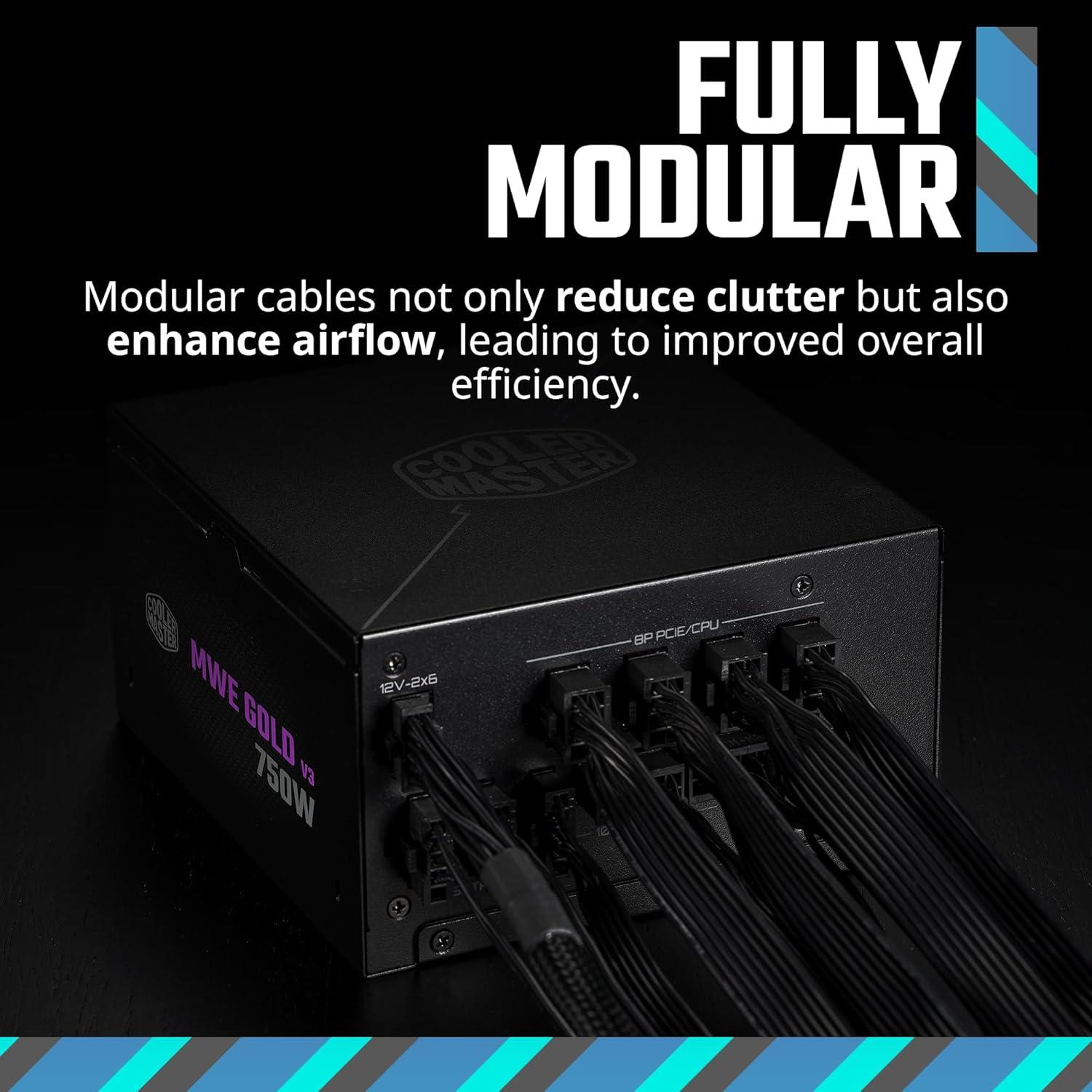 imageCooler Master MWE Gold 750 V3 Full Modular Power Supply 750W 80 Gold ATX 31 90 PCIe 51 Designed Ready Nvidia RTX 5070 Ti AMD RX 9070 XT ZeroRPM Mode Hexagonal Fan Cover 10YearGold 750 V3