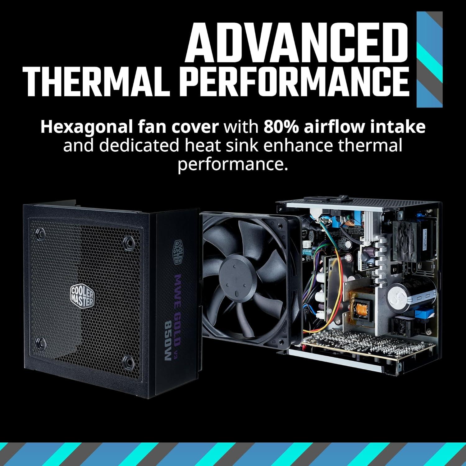 imageCooler Master MWE Gold 850 V2 Full Modular PSU 850W 80 Gold Designed Ready Nvidia RTX 5080 AMD RX 9070 XT 2 EPS Connectors 120mm HDB Fan Semifanless 5YearGold 850 V3