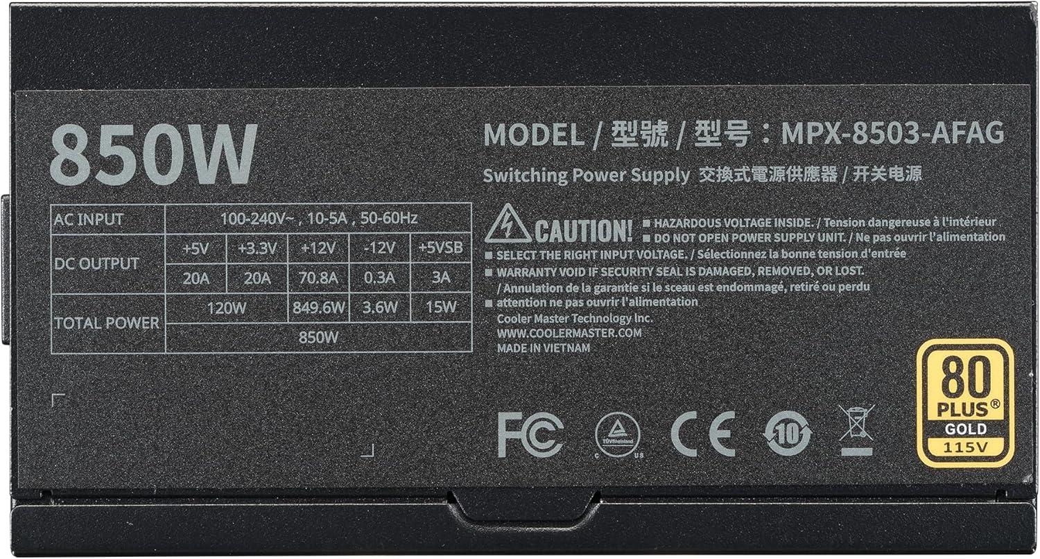 imageCooler Master MWE Gold 850 V2 Full Modular PSU 850W 80 Gold Designed Ready Nvidia RTX 5080 AMD RX 9070 XT 2 EPS Connectors 120mm HDB Fan Semifanless 5YearGold 850 V3