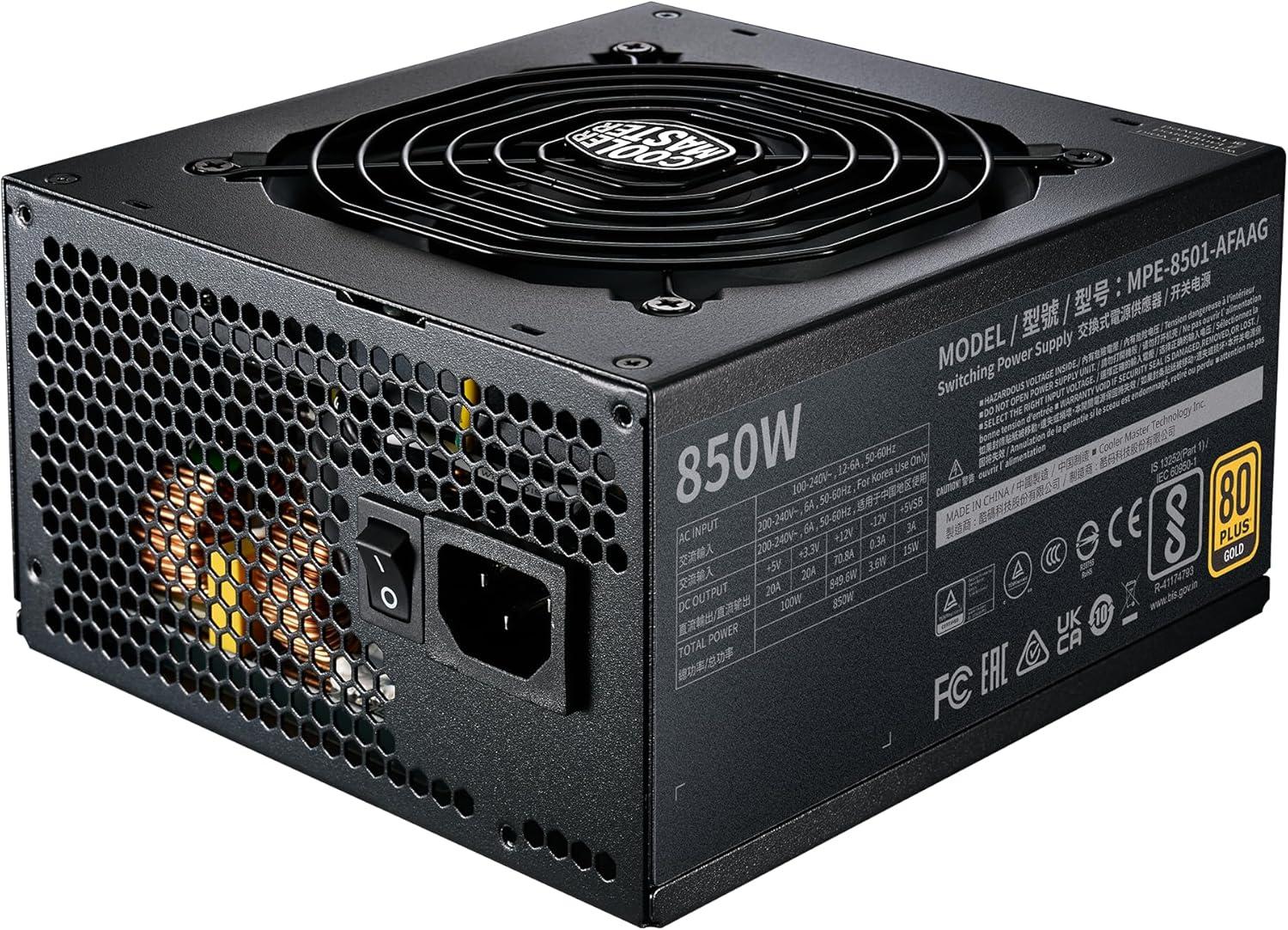 imageCooler Master MWE Gold 850 V2 Full Modular PSU 850W 80 Gold Designed Ready Nvidia RTX 5080 AMD RX 9070 XT 2 EPS Connectors 120mm HDB Fan Semifanless 5YearGold 850 V2