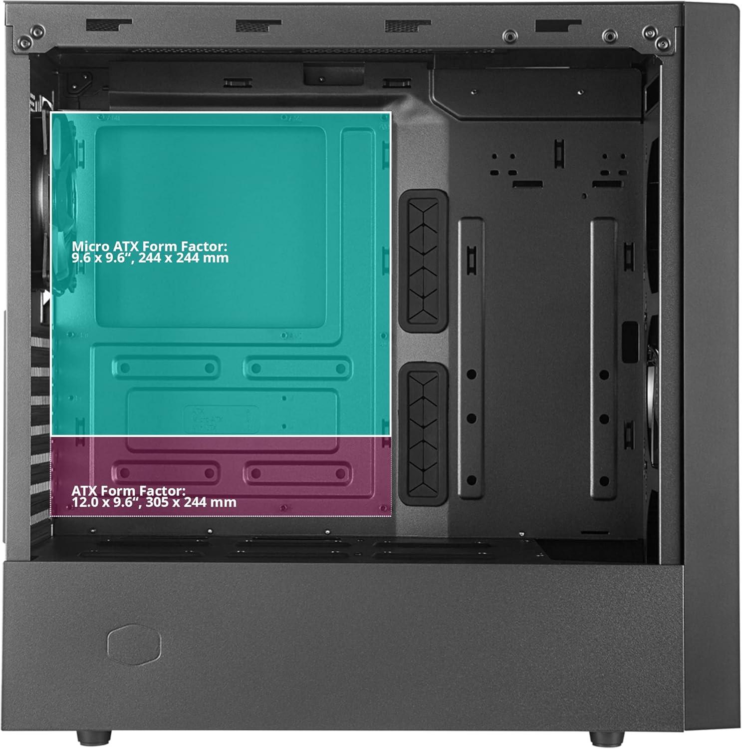 imageCooler Master MasterBox NR400 MicroATX Tower with Front Mesh Ventilation Minimal Design Tempered Glass Side Panel and Single Headset JackATX MidTower