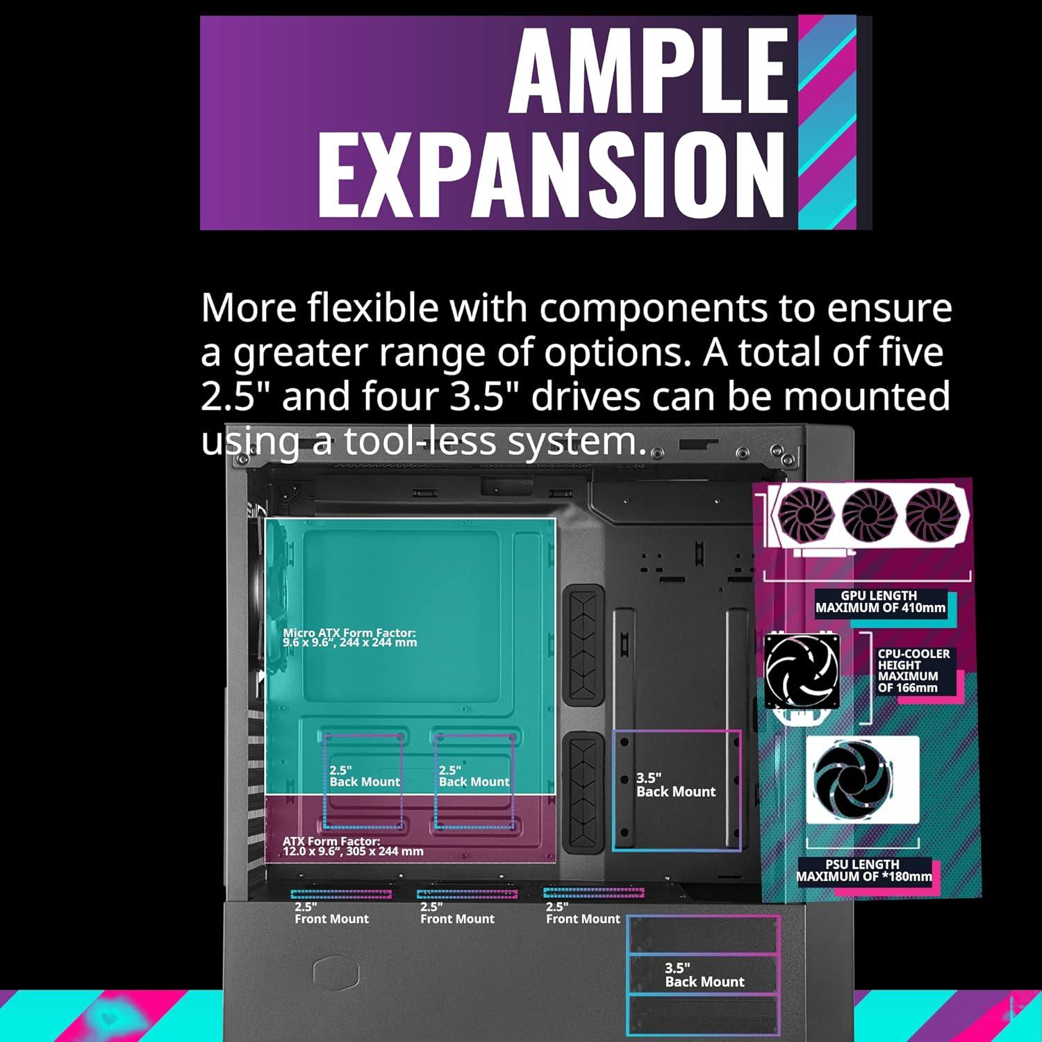 imageCooler Master MasterBox NR400 MicroATX Tower with Front Mesh Ventilation Minimal Design Tempered Glass Side Panel and Single Headset JackATX MidTower