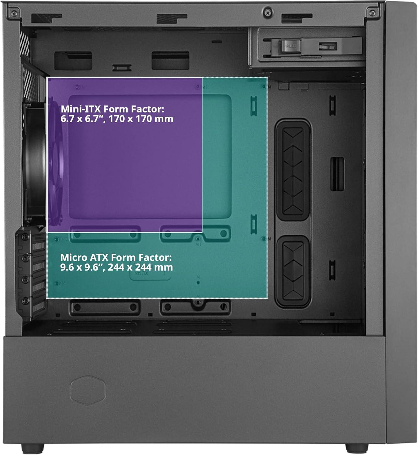 imageCooler Master MasterBox NR400 MicroATX Tower with Front Mesh Ventilation Minimal Design Tempered Glass Side Panel and Single Headset JackMicroATX Tower