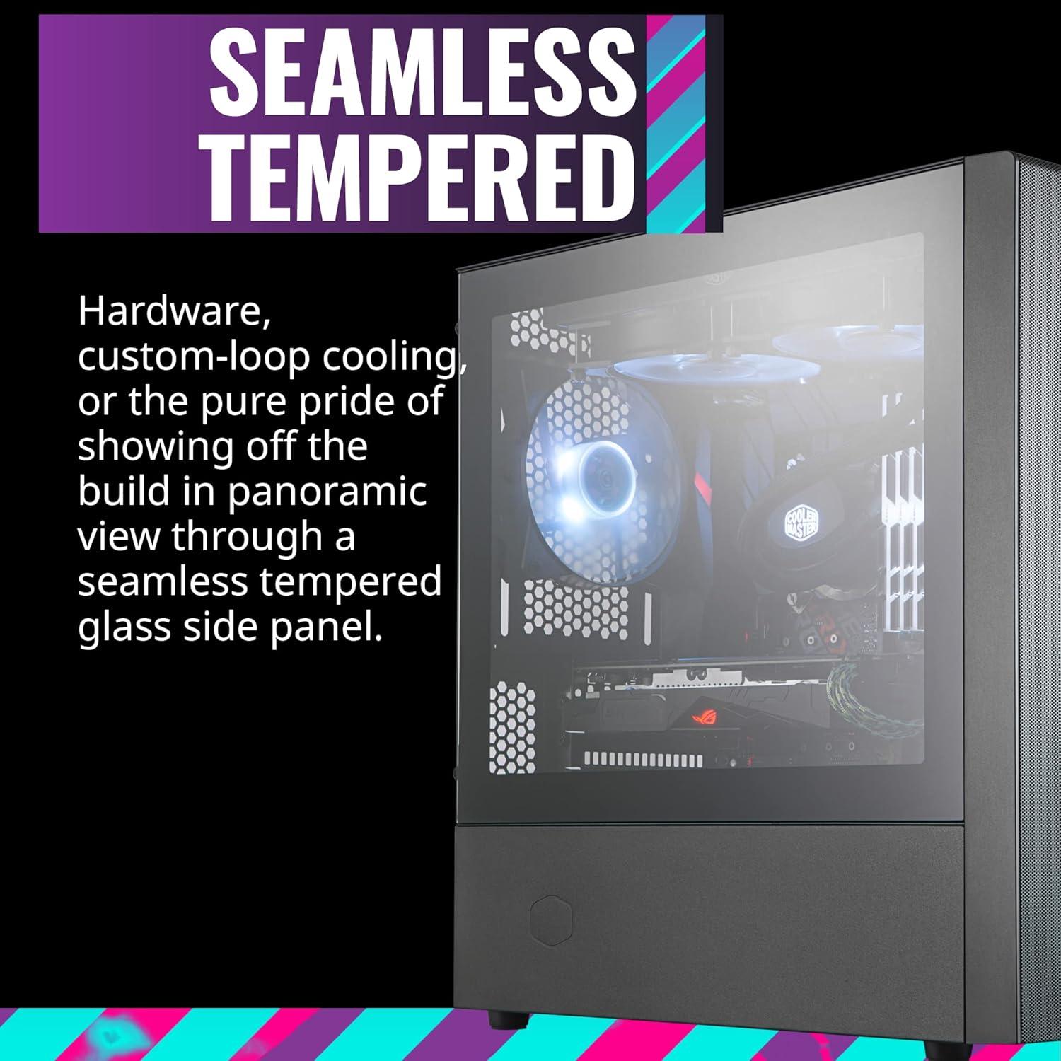 imageCooler Master MasterBox NR400 MicroATX Tower with Front Mesh Ventilation Minimal Design Tempered Glass Side Panel and Single Headset JackMicroATX Tower