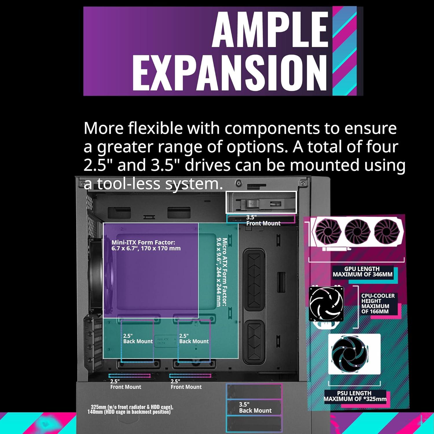 imageCooler Master MasterBox NR400 MicroATX Tower with Front Mesh Ventilation Minimal Design Tempered Glass Side Panel and Single Headset JackMicroATX Tower