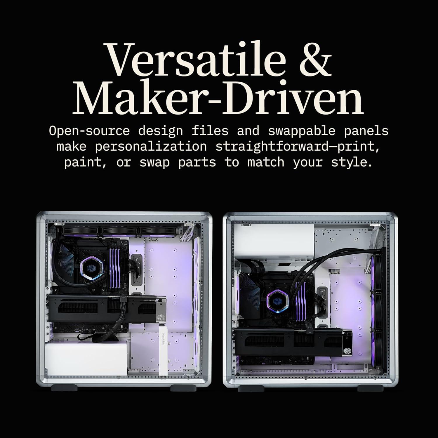 imageCooler Master MasterFrame 600 Freeform 20 Modular Platform ATX MidTower Case Aluminum Frame Magnetic Side Panels Customizable Internal 410mm GPU Max 420mm AIO Max Type C Tempered GlassMasterFrame 600 Silver