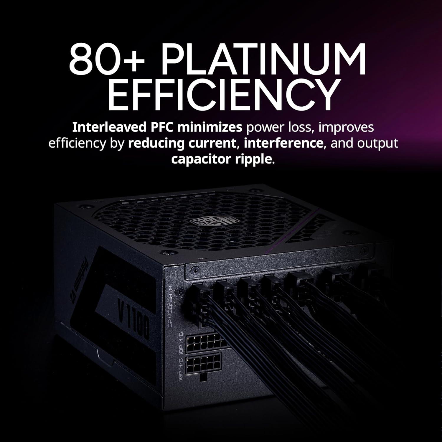 imageCooler Master V Platinum 1100 V2 ATX 31 Full Modular PSU 1100W 80 Platinum 90 12VHPWR600W PCIe 51 Purple AnodicCoated Heat Sink Mobius Fan GPU Support RTX 5090 RX 9070 XT 12 Year