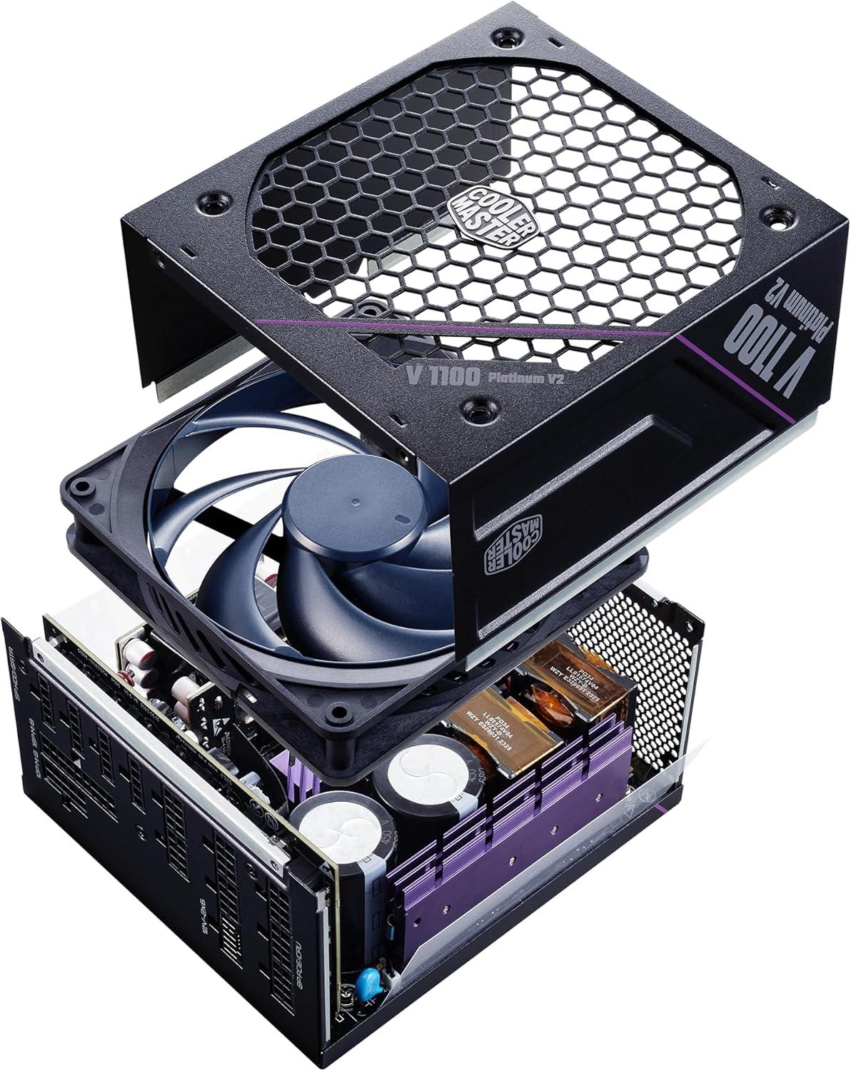 imageCooler Master V Platinum 1100 V2 ATX 31 Full Modular PSU 1100W 80 Platinum 90 12VHPWR600W PCIe 51 Purple AnodicCoated Heat Sink Mobius Fan GPU Support RTX 5090 RX 9070 XT 12 Year