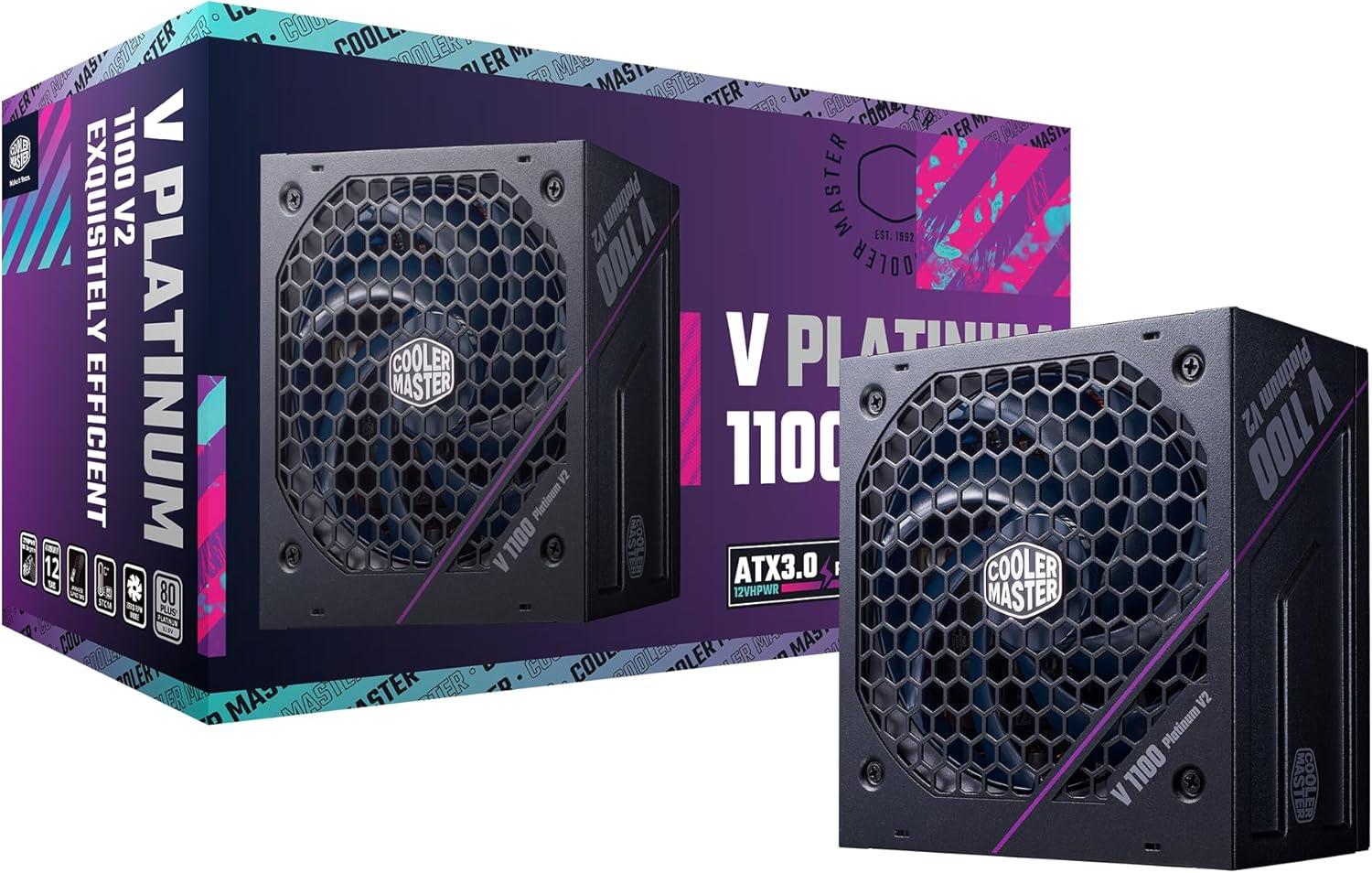 imageCooler Master V Platinum 1100 V2 ATX 31 Full Modular PSU 1100W 80 Platinum 90 12VHPWR600W PCIe 51 Purple AnodicCoated Heat Sink Mobius Fan GPU Support RTX 5090 RX 9070 XT 12 Year