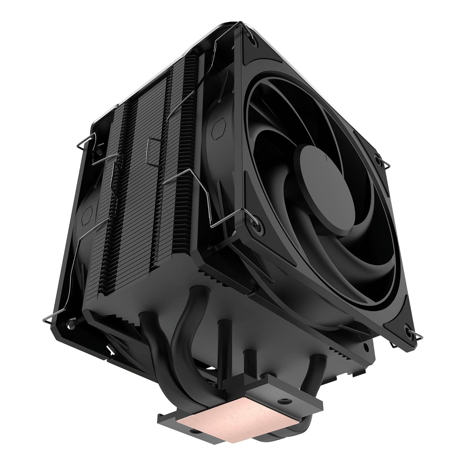 imageCooler Master V4 Alpha 3DHP Black CPU Cooler Alpha 3DHP Heat Pipe Technology Dual Mobius 120 PWM Fans Quiet Operation Easy Install AMD Ryzen 9 AM54 Intel Ultra 9 LGA 18511700V4 Alpha 3DHP
